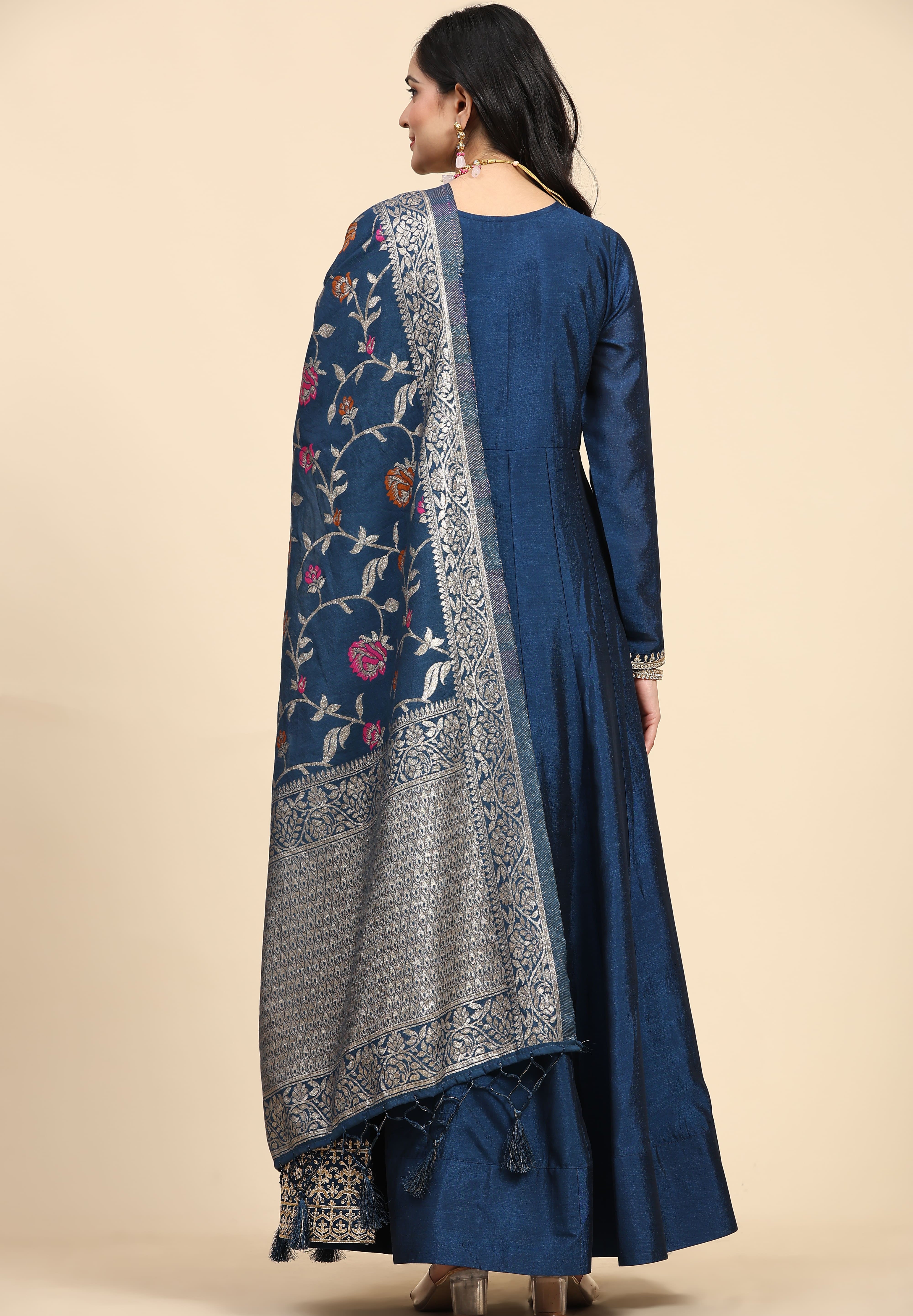 Morpeach Vichitra Silk Anarkali Salwar Suit Set with Jacquard Dupatta for Women's Trendmallsin