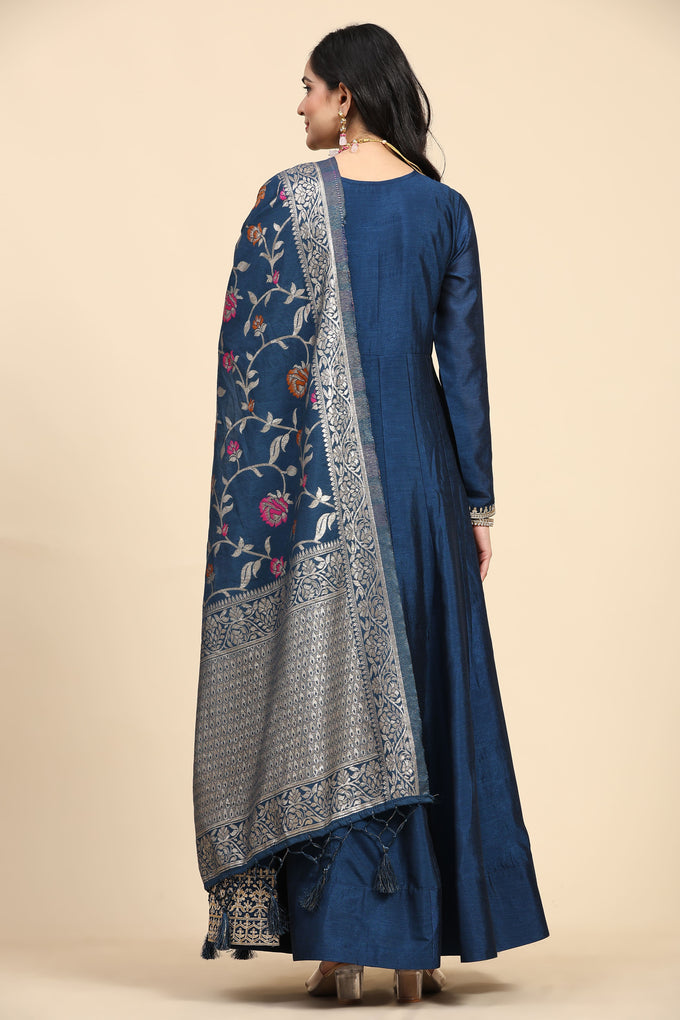 Morpeach Vichitra Silk Anarkali Salwar Suit Set with Jacquard Dupatta for Women's Trendmallsin