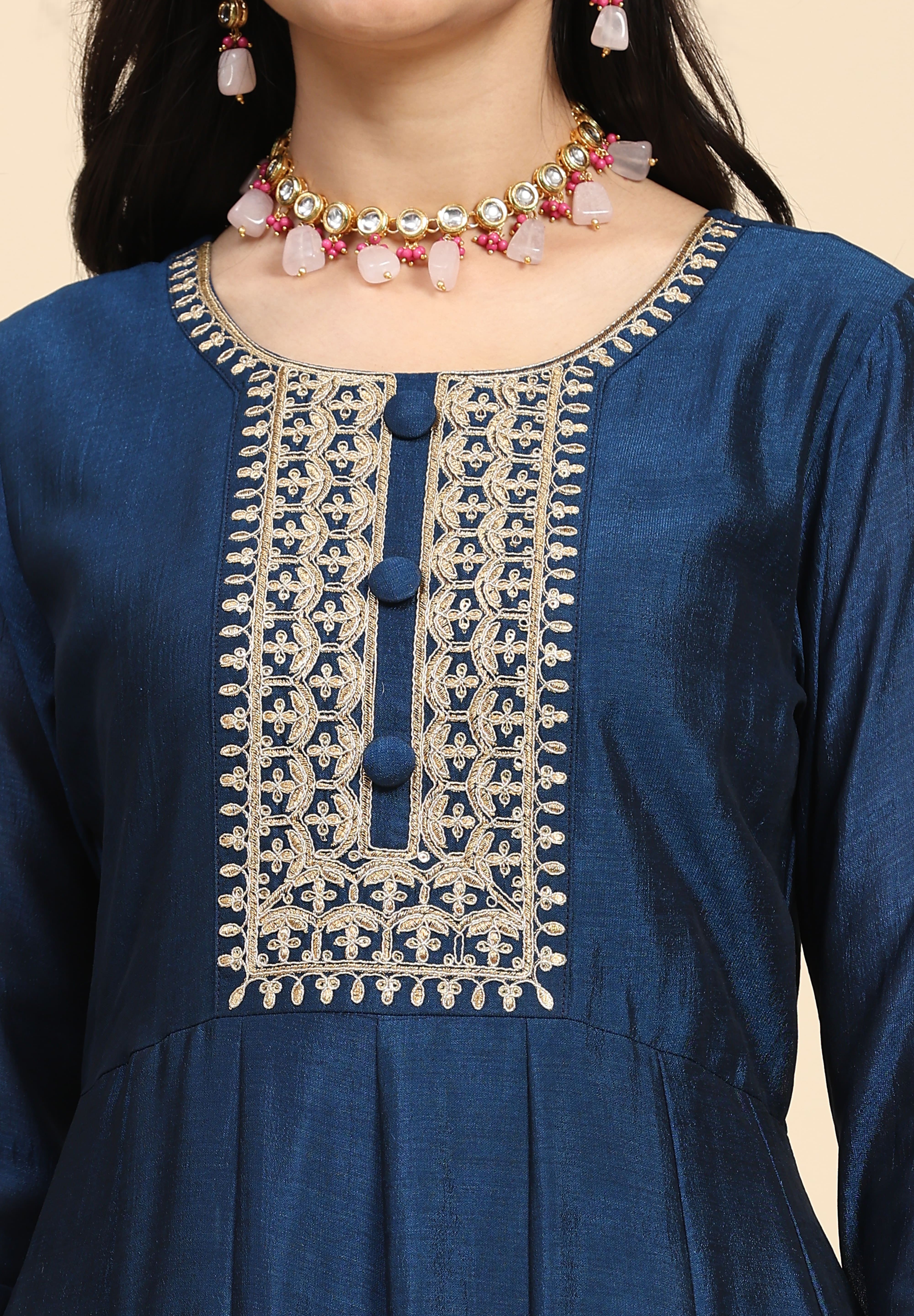 Morpeach Vichitra Silk Anarkali Salwar Suit Set with Jacquard Dupatta for Women's Trendmallsin