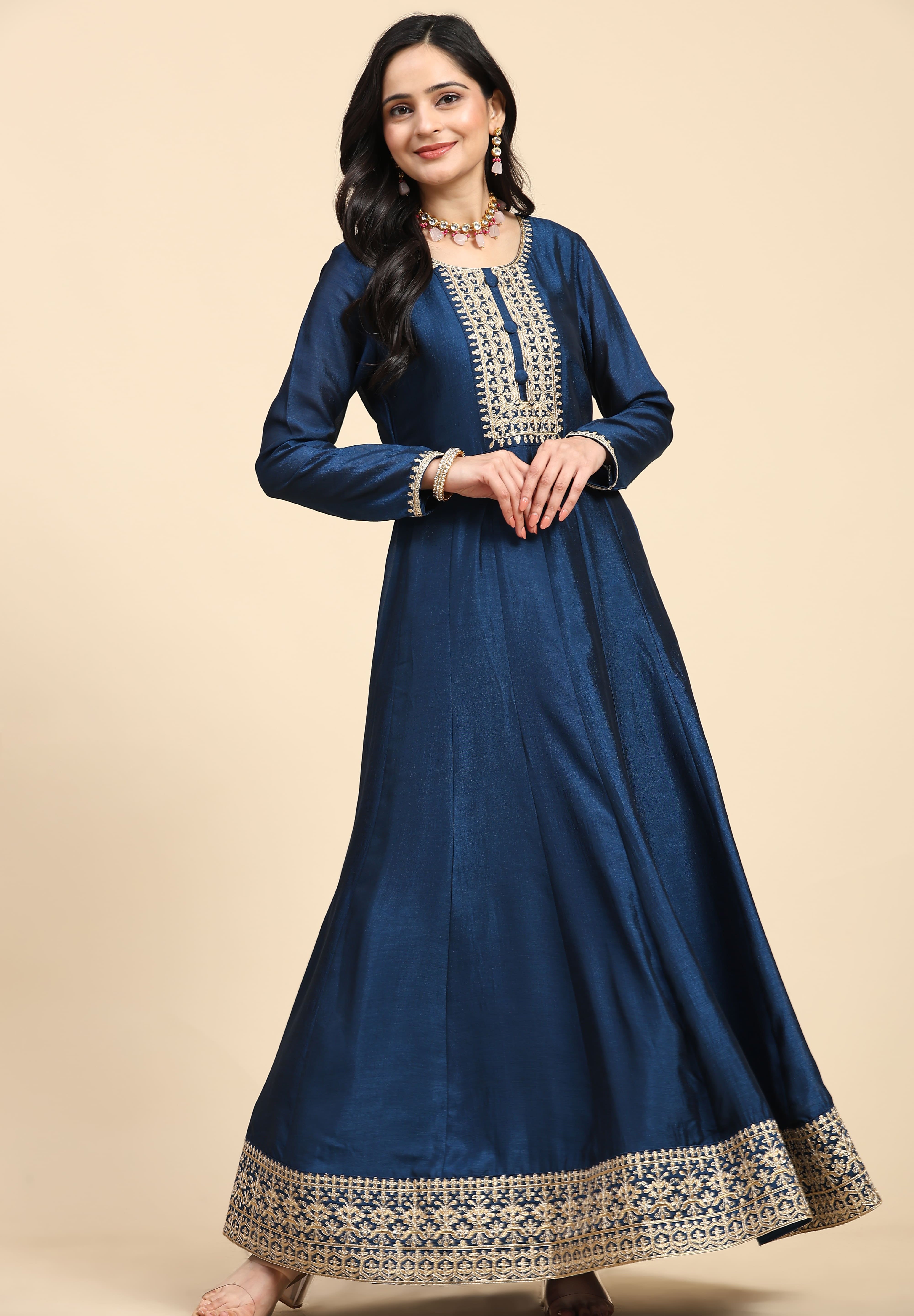 Morpeach Vichitra Silk Anarkali Salwar Suit Set with Jacquard Dupatta for Women's Trendmallsin