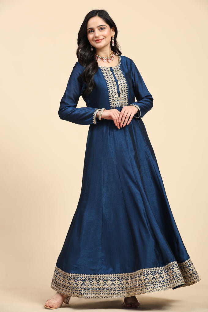 Morpeach Vichitra Silk Anarkali Salwar Suit Set with Jacquard Dupatta for Women's Trendmallsin