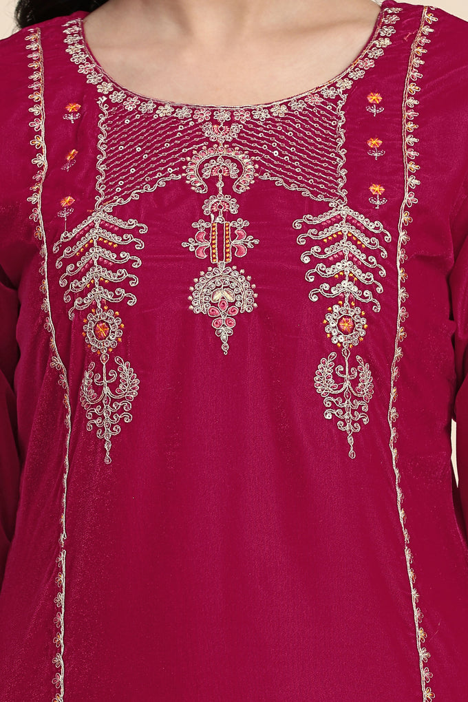 Pink Velvet Embroidery Salwar Suit Set with Dupatta For Women's Trendmallsin