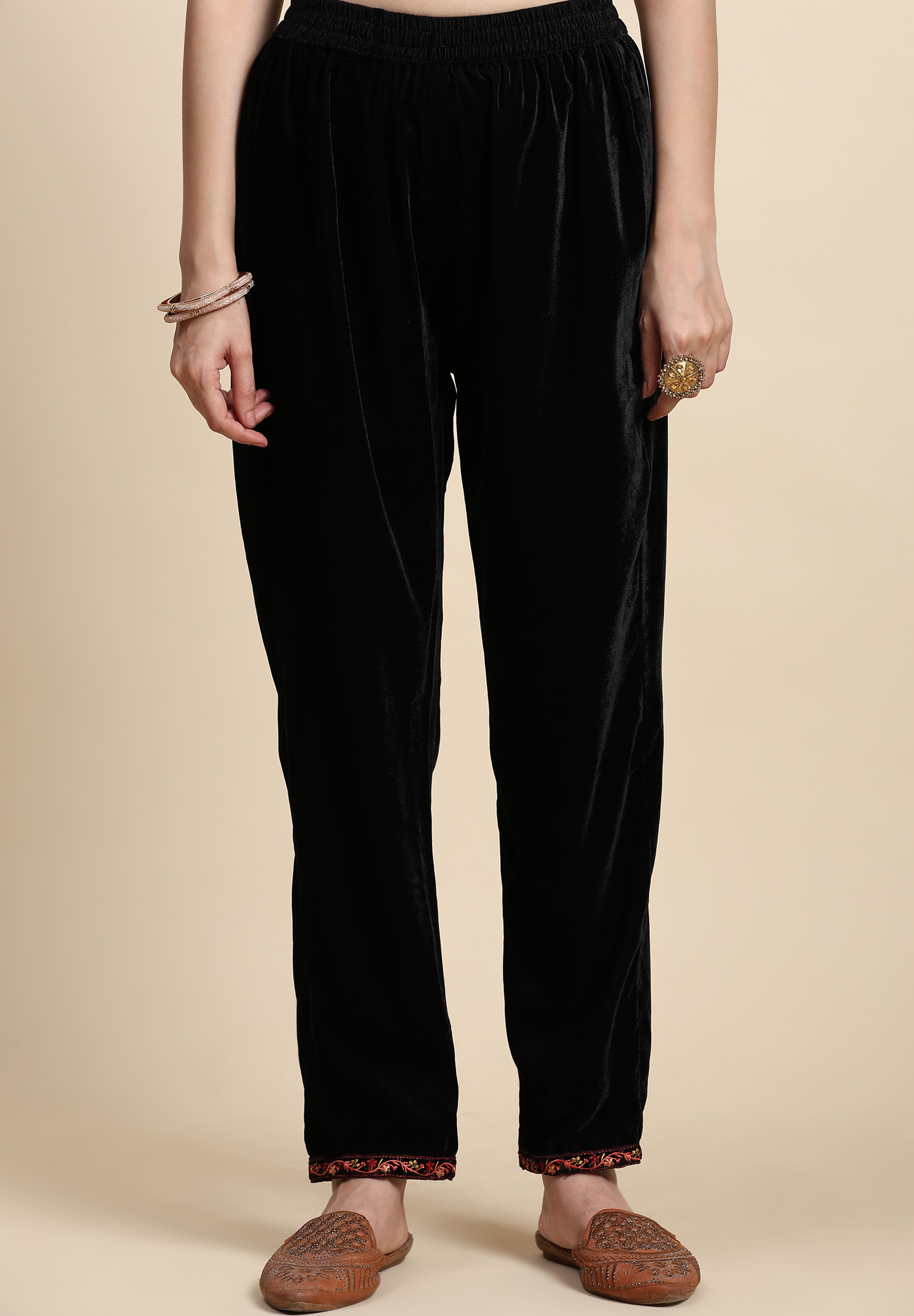 Black Velvet Embroidery Salwar Suit Set with Dupatta For Women's Trendmallsin