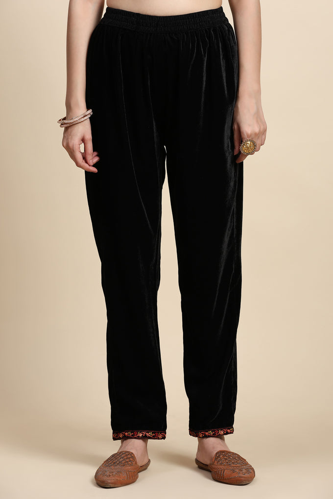 Black Velvet Embroidery Salwar Suit Set with Dupatta For Women's Trendmallsin