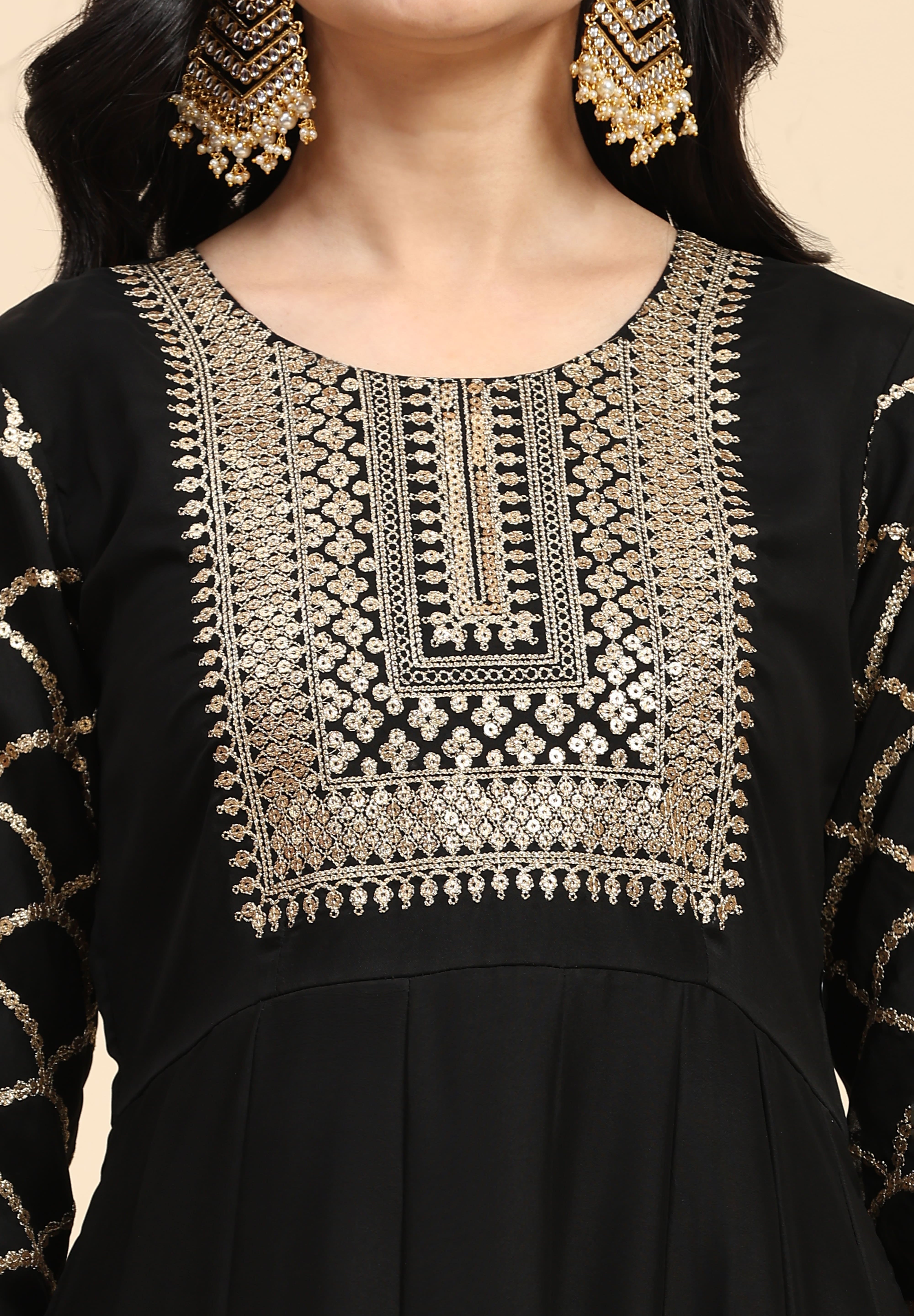 Black Rangoli Silk Embroidery Anarkali  Salwar Suit with Pink Dupatta for Women's Trendmallsin