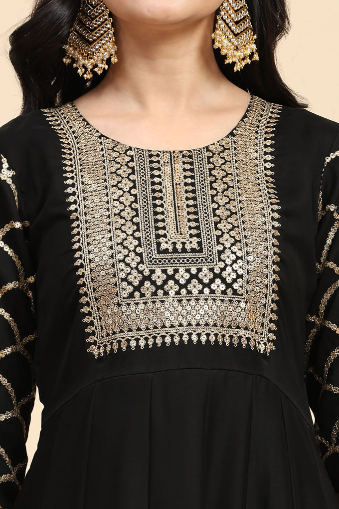 Black Rangoli Silk Embroidery Anarkali  Salwar Suit with Pink Dupatta for Women's Trendmallsin