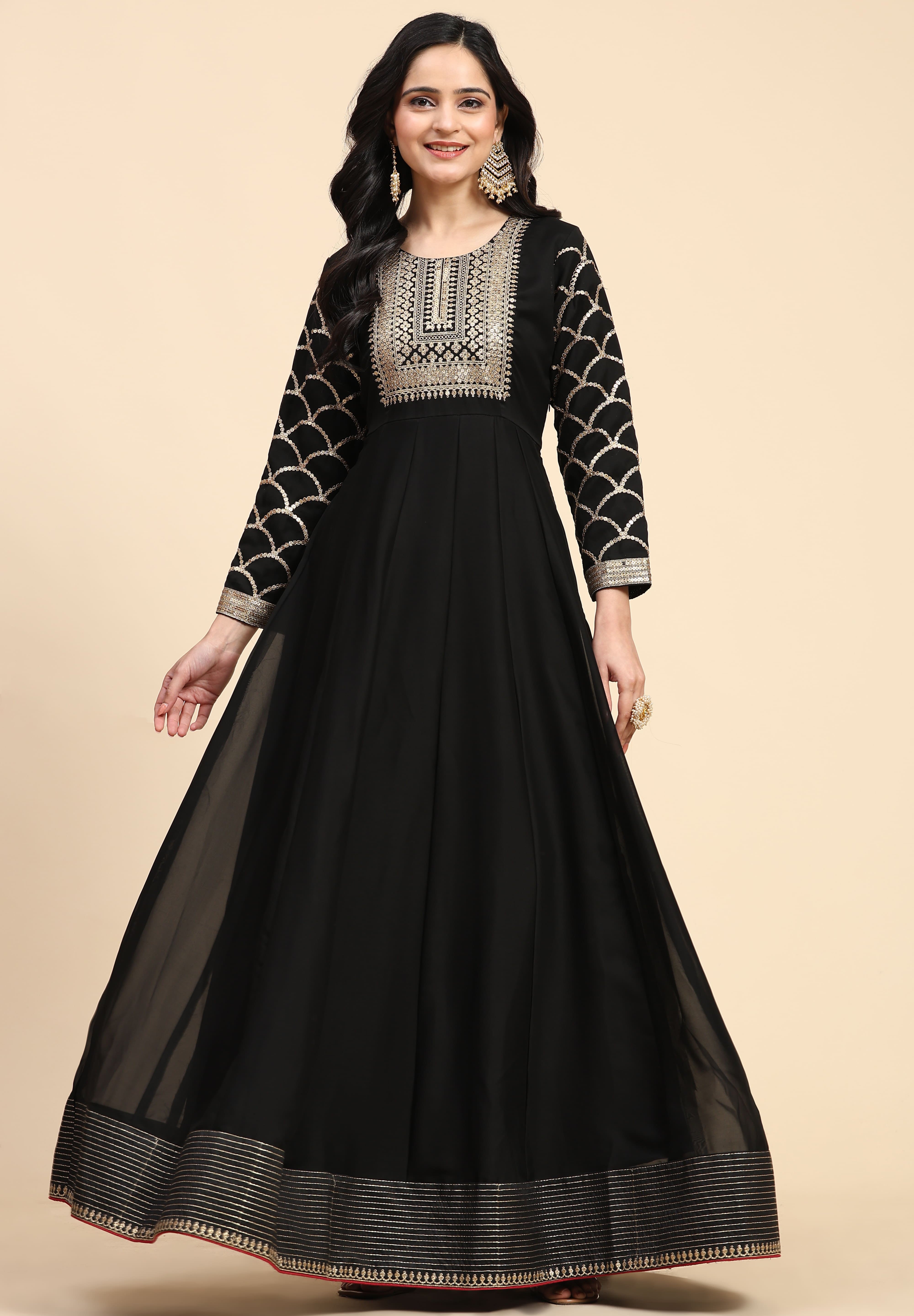 Black Rangoli Silk Embroidery Anarkali  Salwar Suit with Pink Dupatta for Women's Trendmallsin