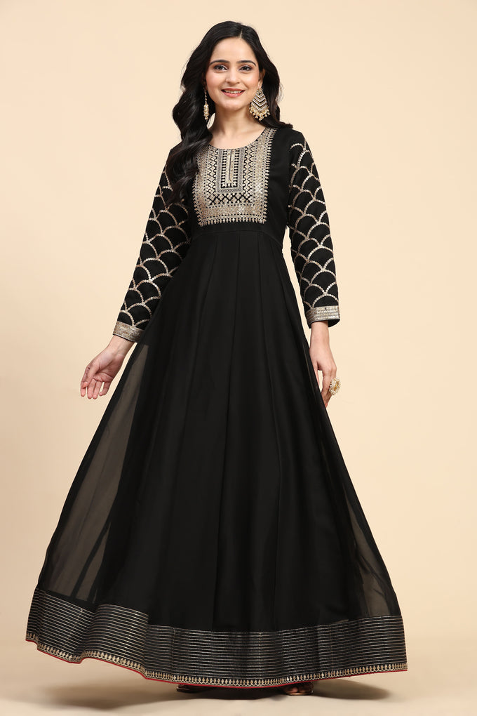 Black Rangoli Silk Embroidery Anarkali  Salwar Suit with Pink Dupatta for Women's Trendmallsin
