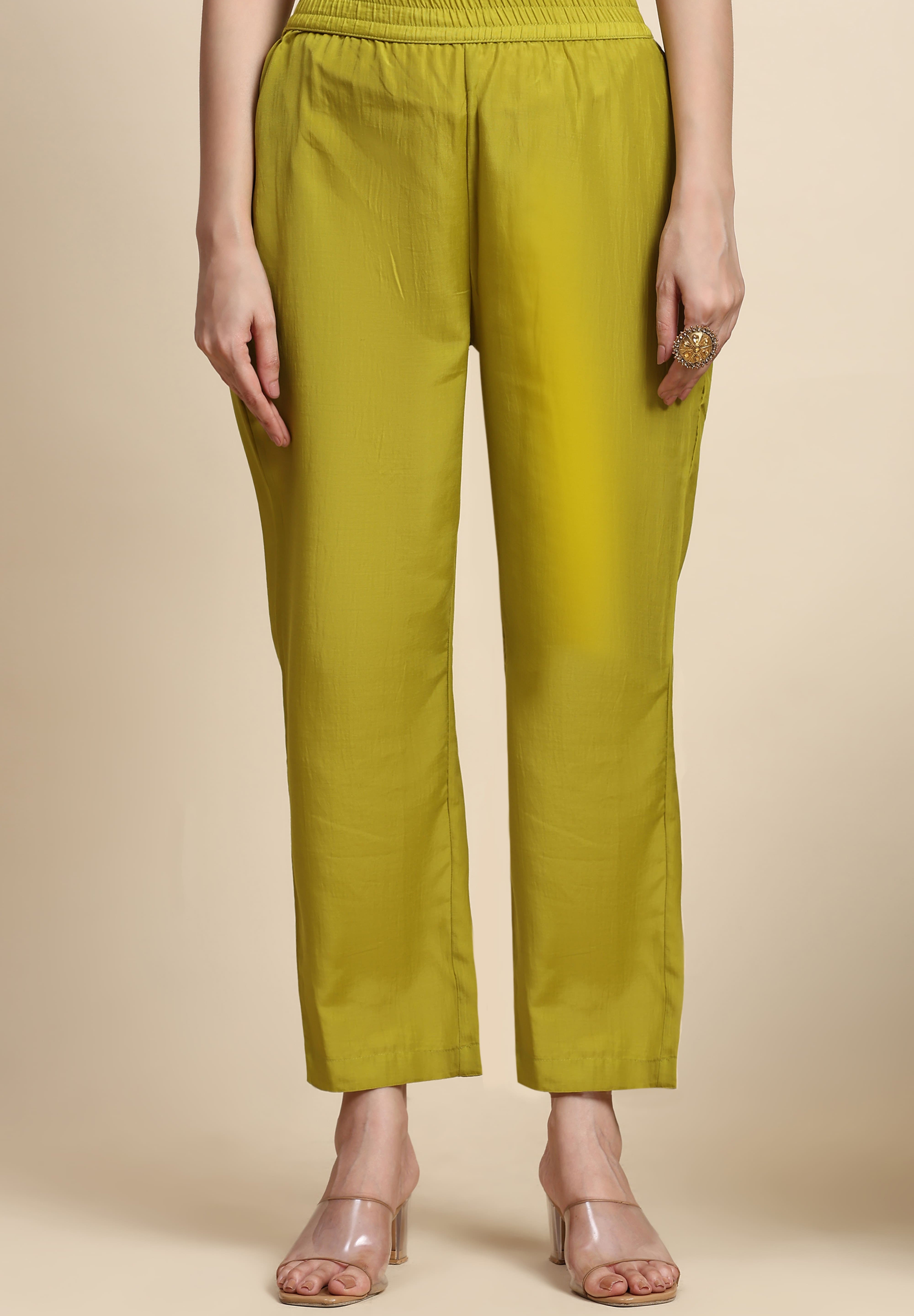 Lime Green Silk Embroidery Salwar Suit with Banarasi Dupatta For Women's Trendmallsin