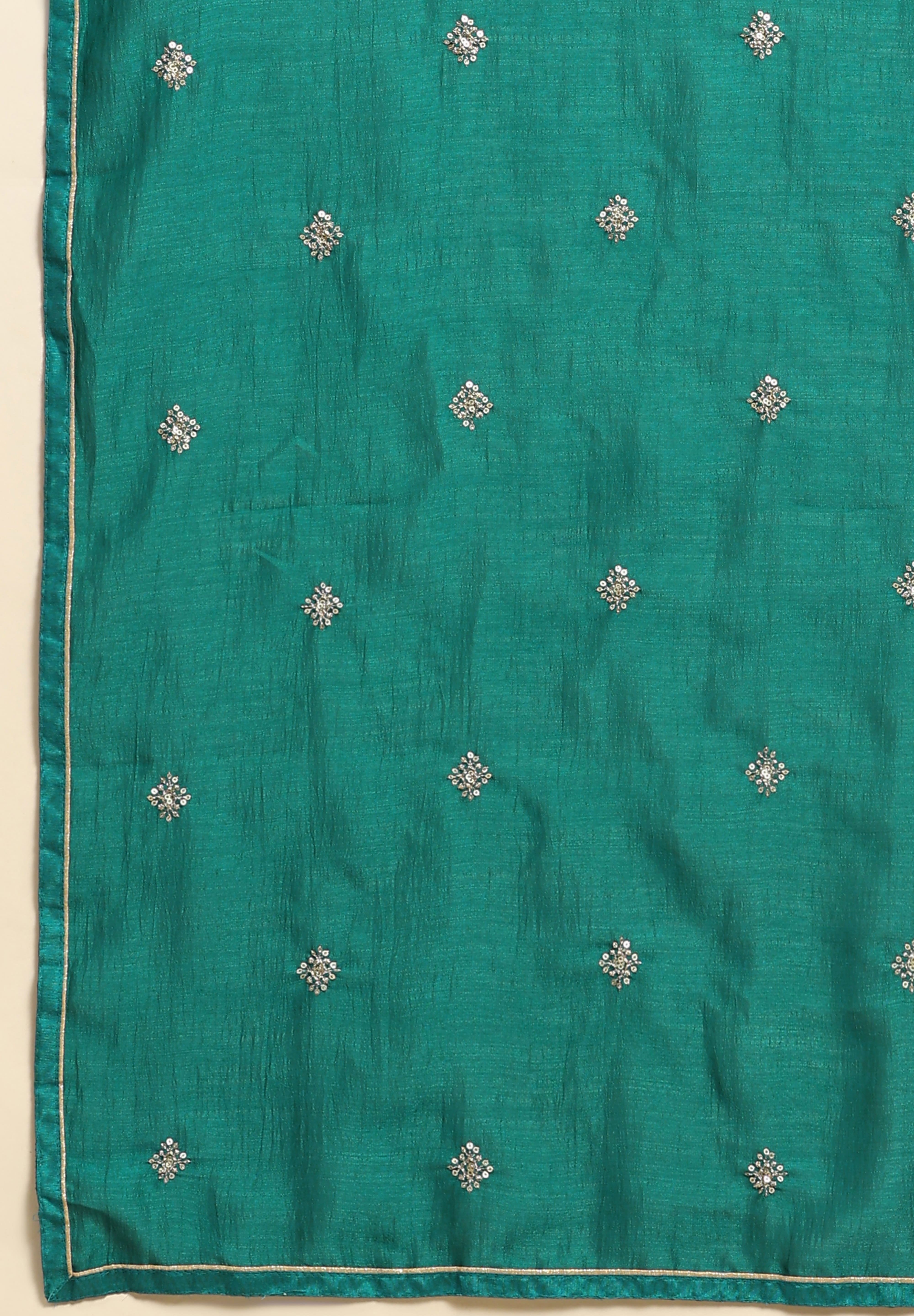 Turquoise Art Silk Embroidery A line Pleated Salwar Suit with Dupatta For Women's Trendmallsin