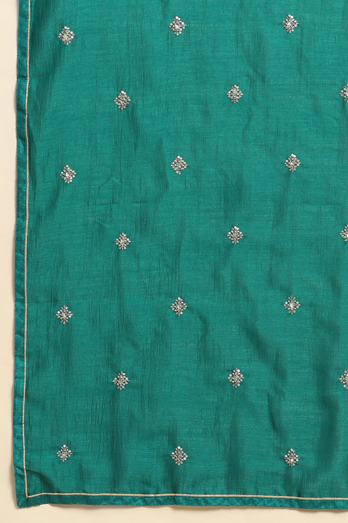 Turquoise Art Silk Embroidery A line Pleated Salwar Suit with Dupatta For Women's Trendmallsin