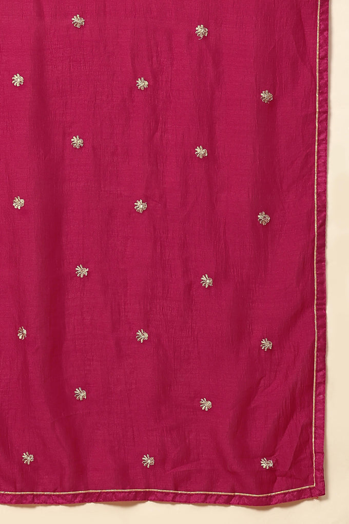 Pink Art Silk Embroidery A line Pleated Salwar Suit Set with Dupatta For Women's Trendmalls