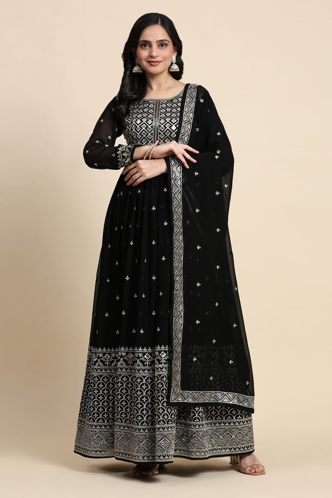 Black Georgette Anarkali Embroidery Sequence Work Salwar Suit Set with Dupatta For Women's Trendmallsin