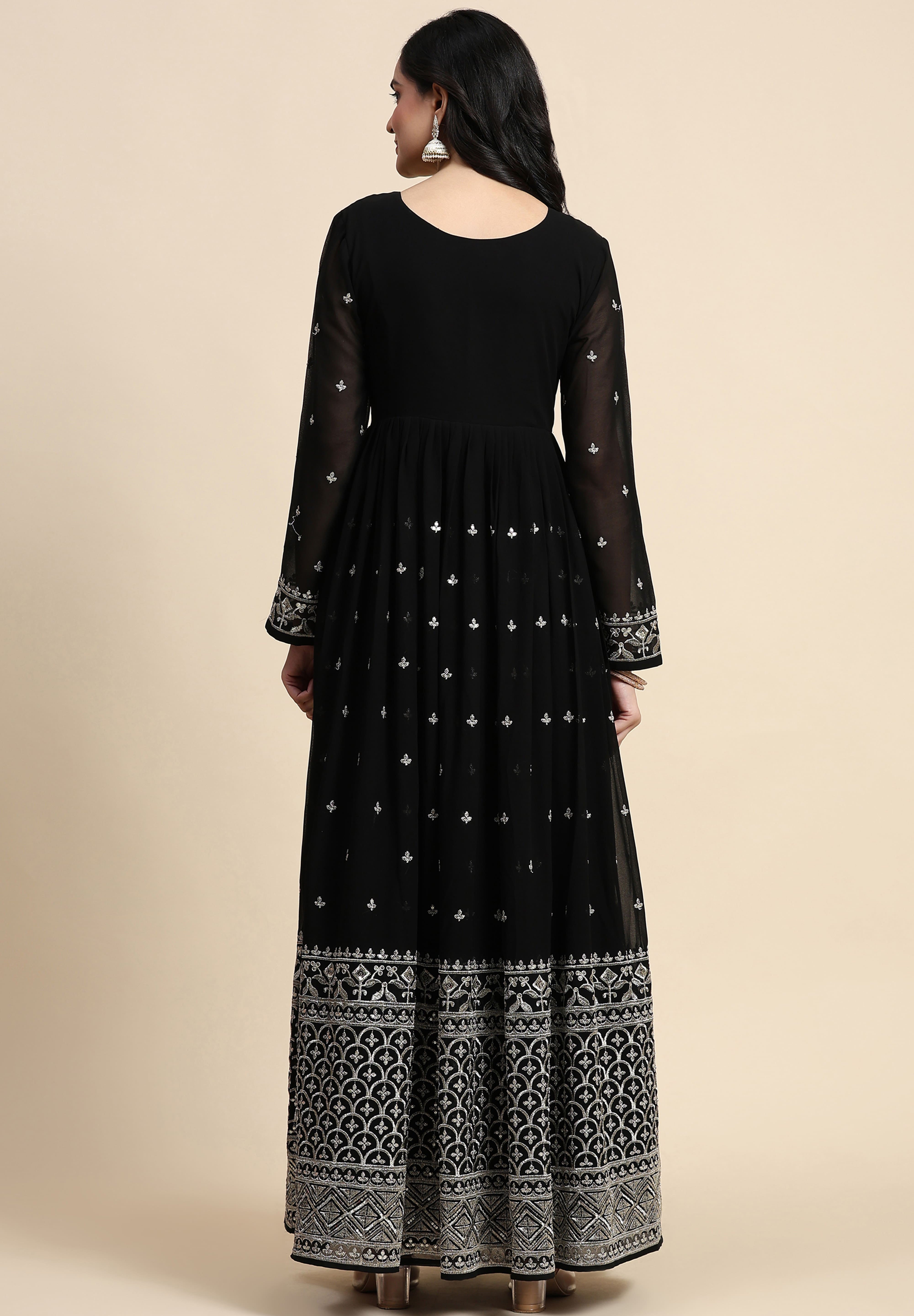 Black Georgette Anarkali Embroidery Sequence Work Salwar Suit Set with Dupatta For Women's Trendmallsin