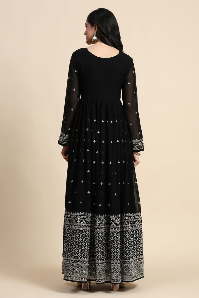 Black Georgette Anarkali Embroidery Sequence Work Salwar Suit Set with Dupatta For Women's Trendmallsin