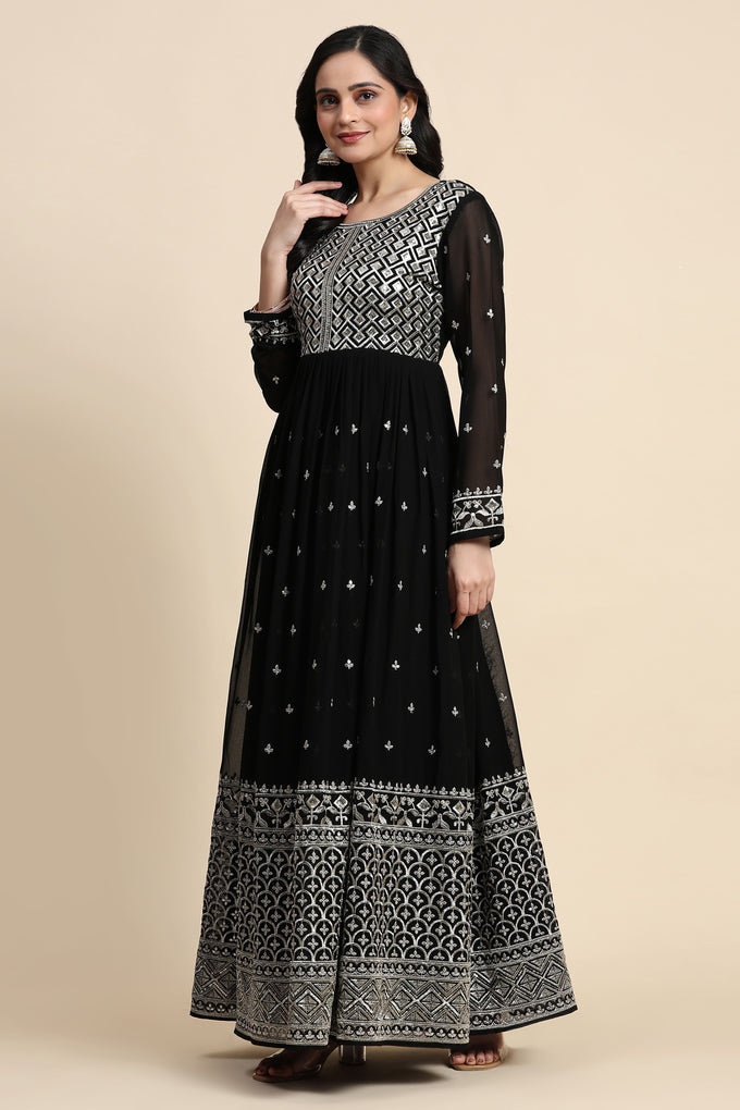 Black Georgette Anarkali Embroidery Sequence Work Salwar Suit Set with Dupatta For Women's Trendmallsin