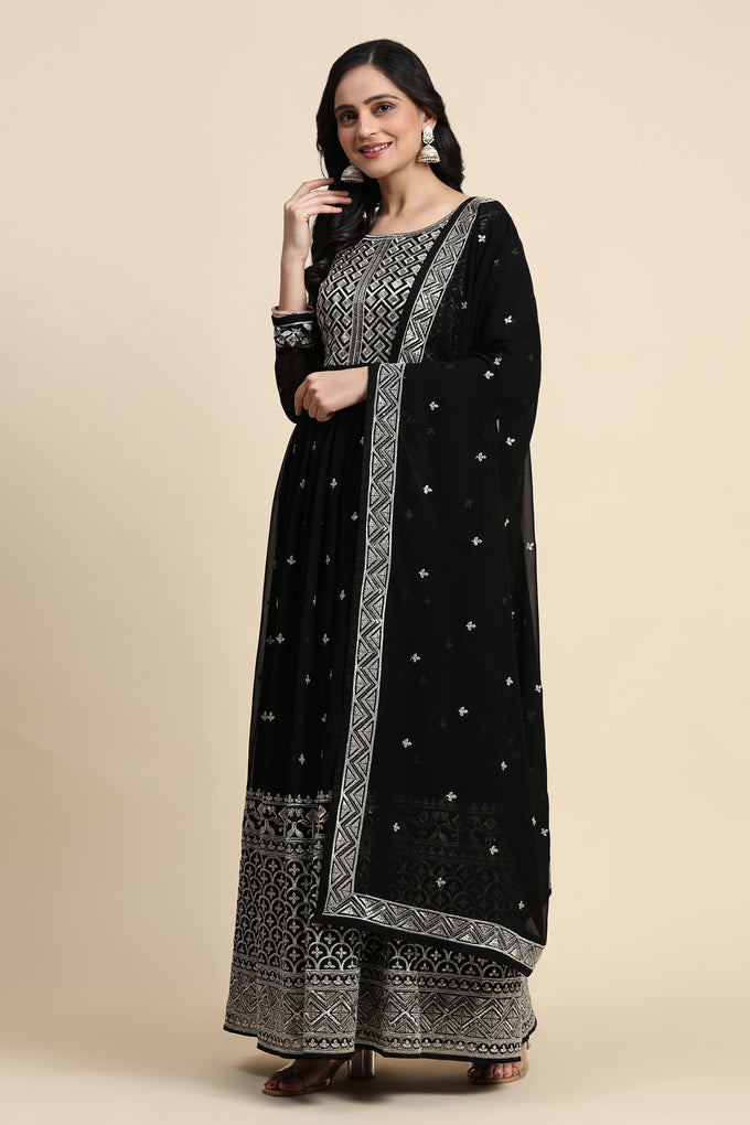 Black Georgette Anarkali Embroidery Sequence Work Salwar Suit Set with Dupatta For Women's Trendmallsin