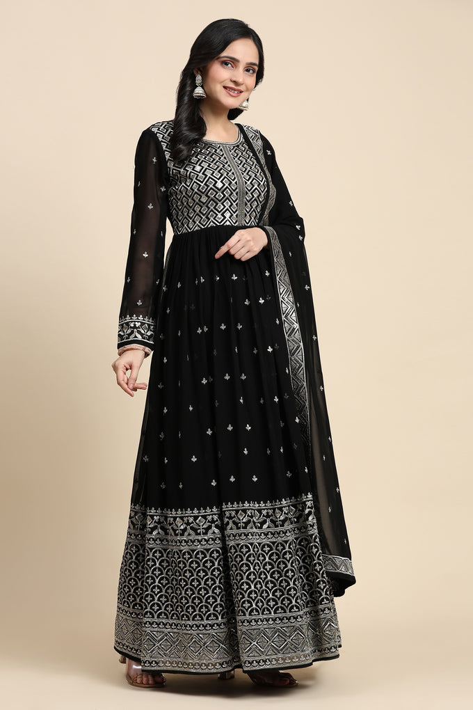 Black Georgette Anarkali Embroidery Sequence Work Salwar Suit Set with Dupatta For Women's Trendmallsin