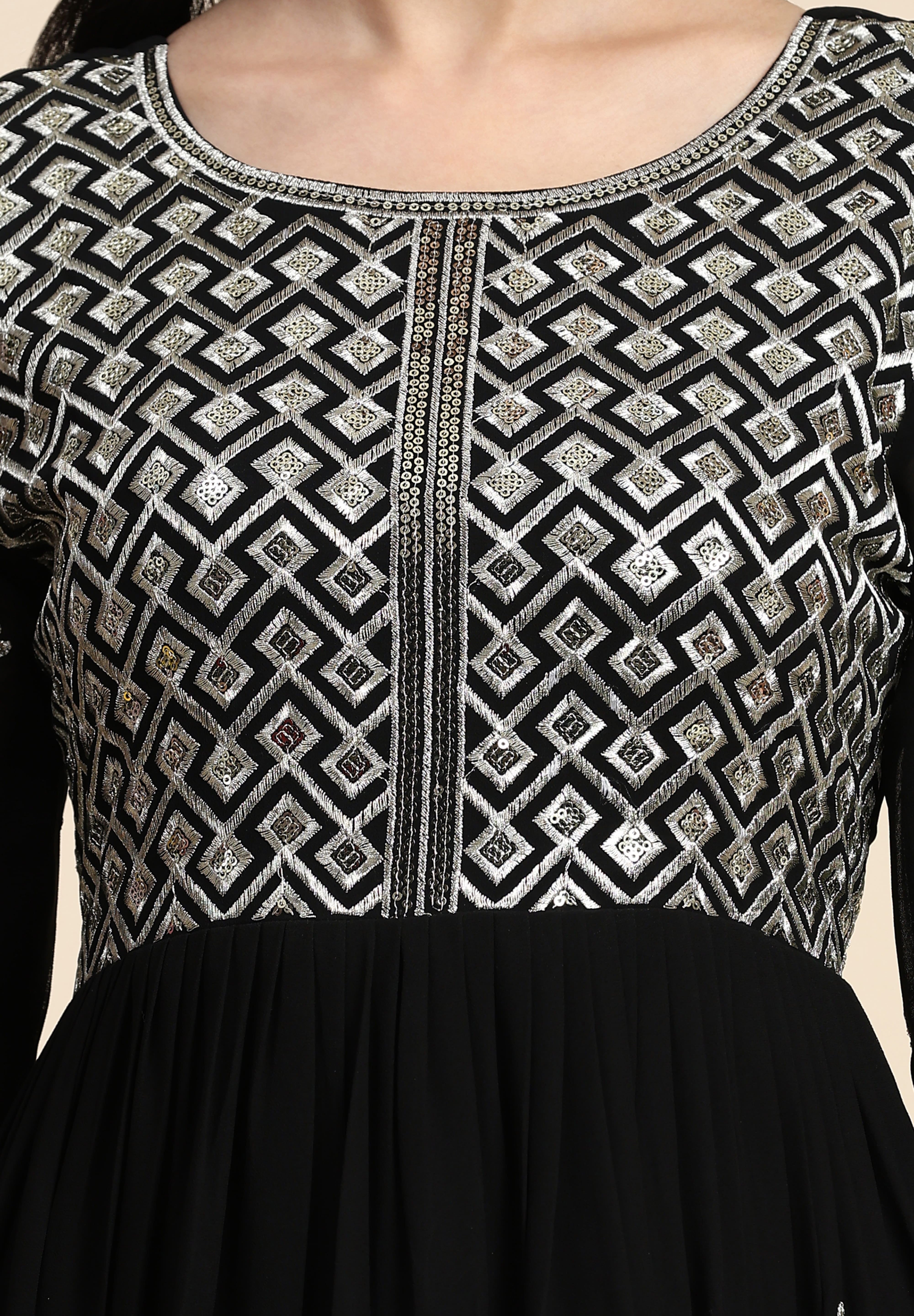 Black Georgette Anarkali Embroidery Sequence Work Salwar Suit Set with Dupatta For Women's Trendmallsin