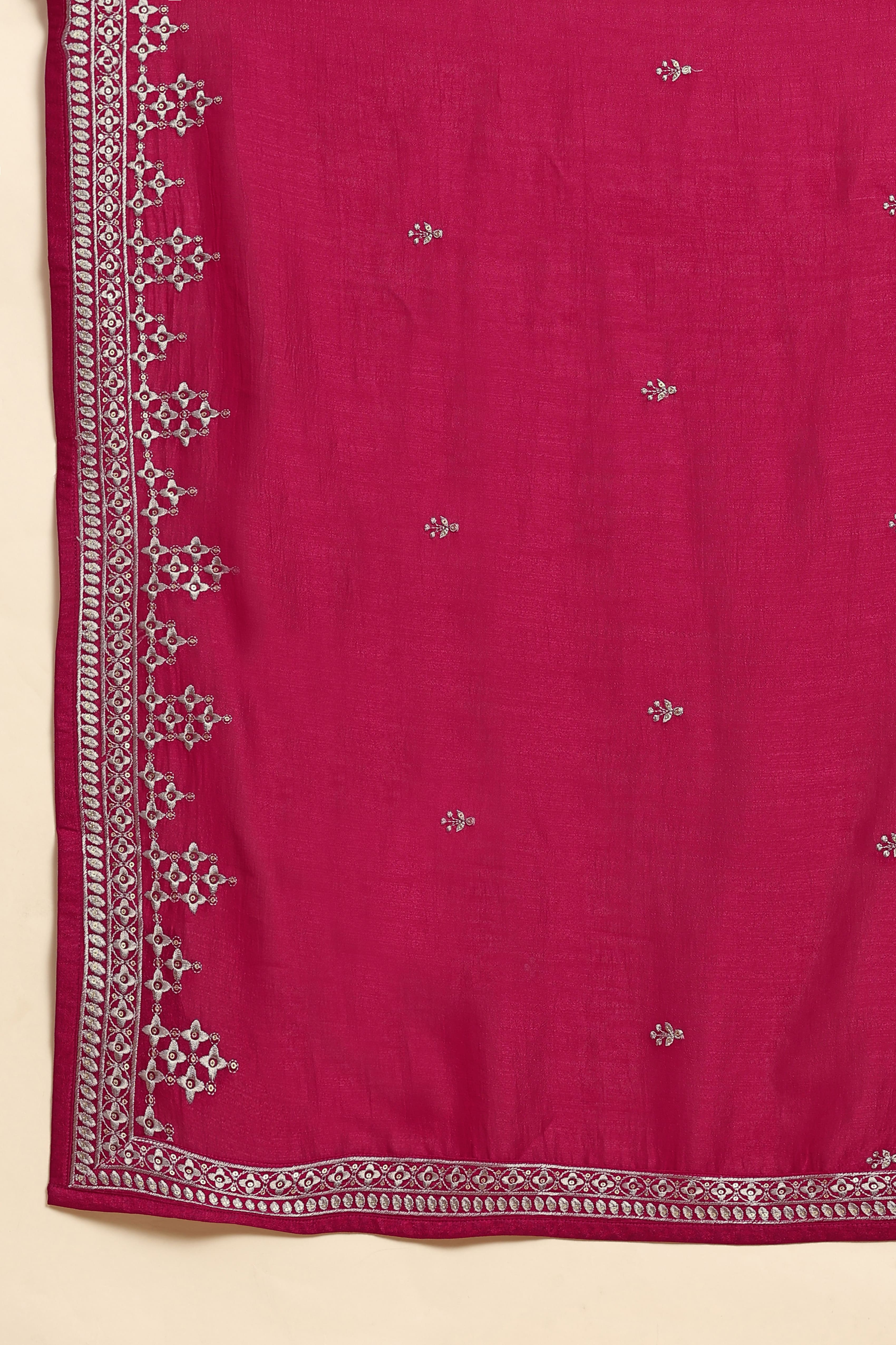 Pink Vichitra Silk Embroidery Anarkali Kurta Pant Salwar Suit Set for Women's Trendmallsin