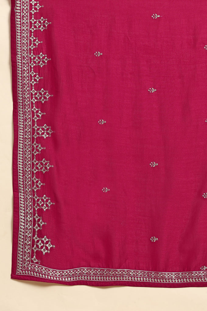 Pink Vichitra Silk Embroidery Anarkali Kurta Pant Salwar Suit Set for Women's Trendmallsin