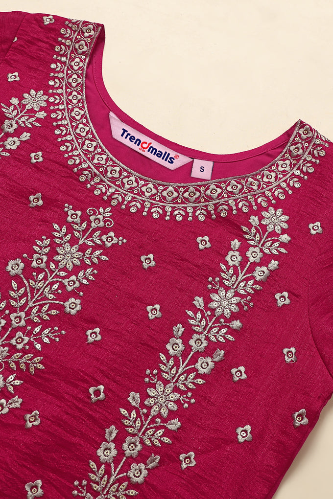 Pink Vichitra Silk Embroidery Anarkali Kurta Pant Salwar Suit Set for Women's Trendmallsin