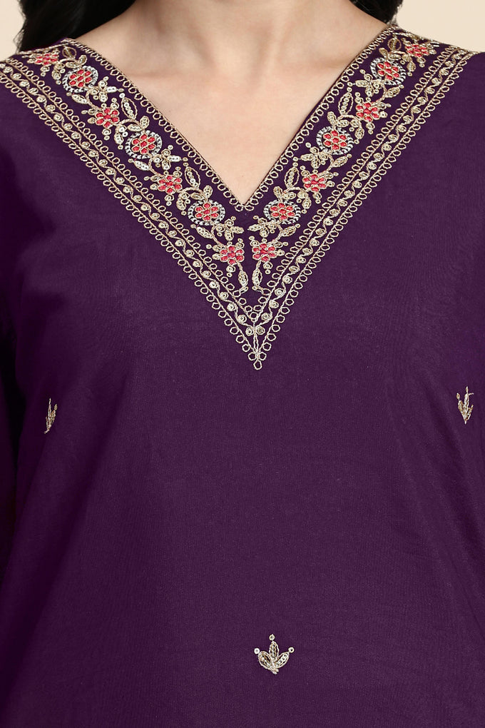 Women's Chanderi Silk Embroidery Salwar Suit Set Purple Kurta with Afghani Pant Floral Dupatta Set Trendmallsin