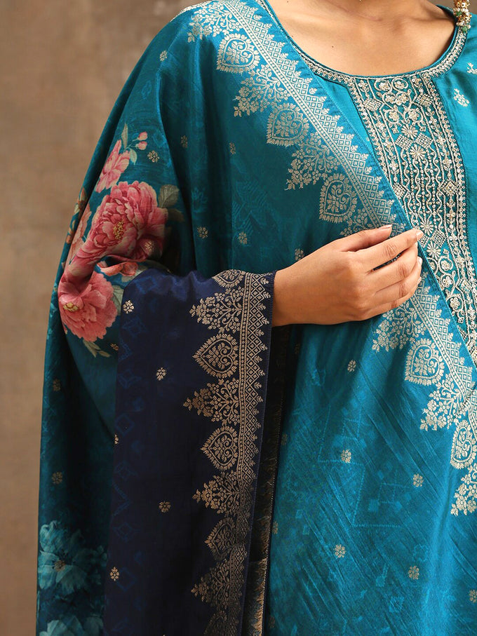 Turquiose Jequard Embroidery Salwar Suit With Dupatta