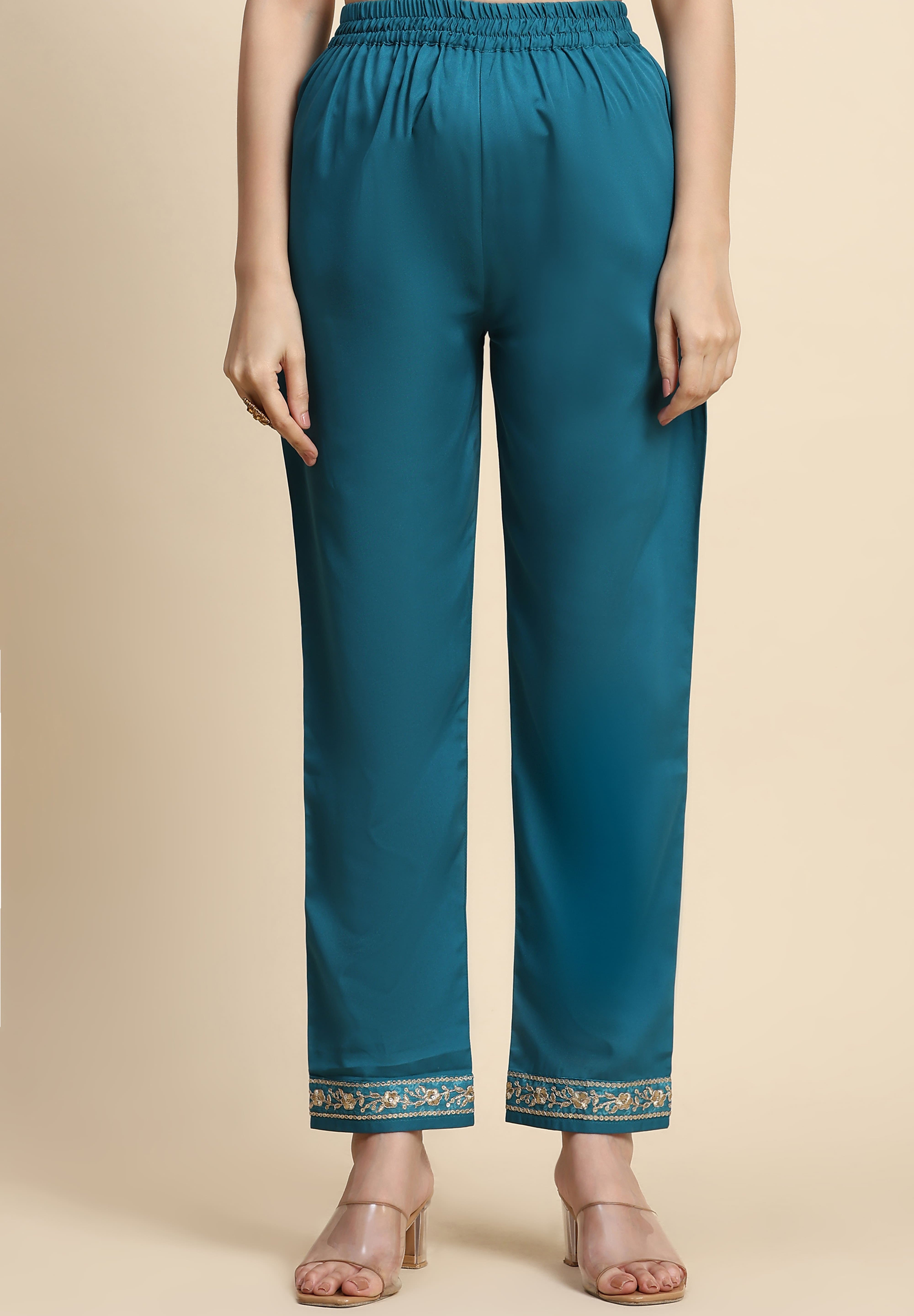 Turquoise Chiffon Embroidery Bandhani Print Salwar Suit Set with Dupatta For Women's Trendmallsin