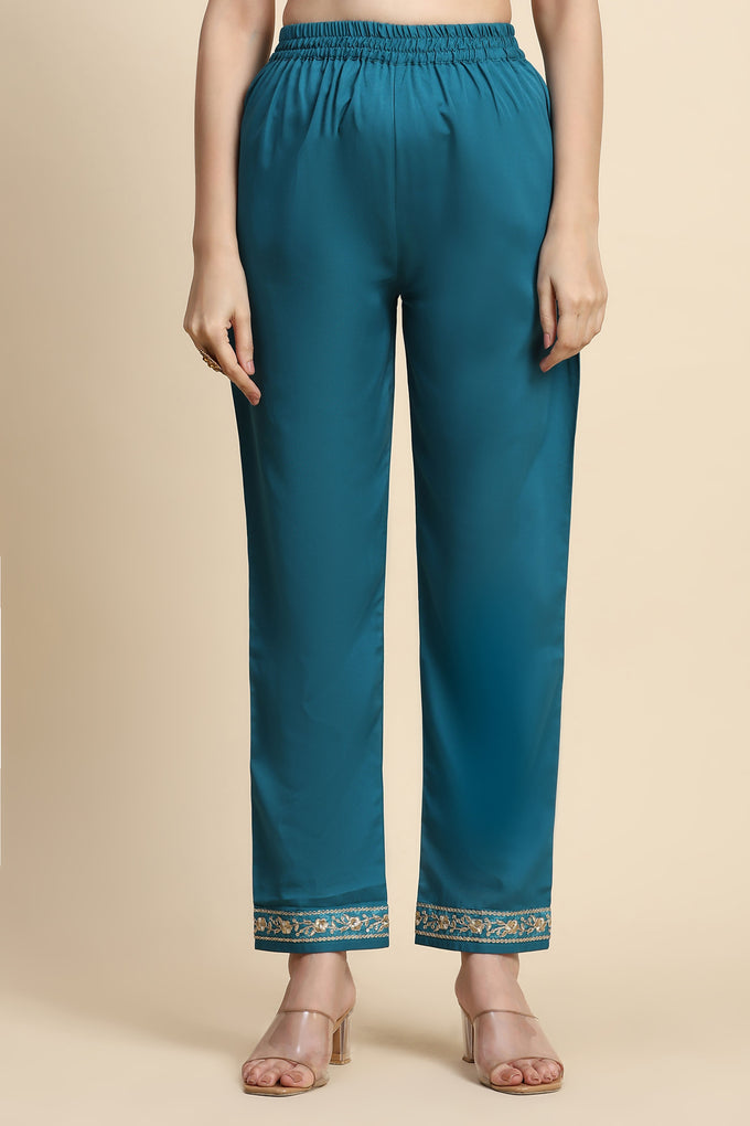 Turquoise Chiffon Embroidery Bandhani Print Salwar Suit Set with Dupatta For Women's Trendmallsin