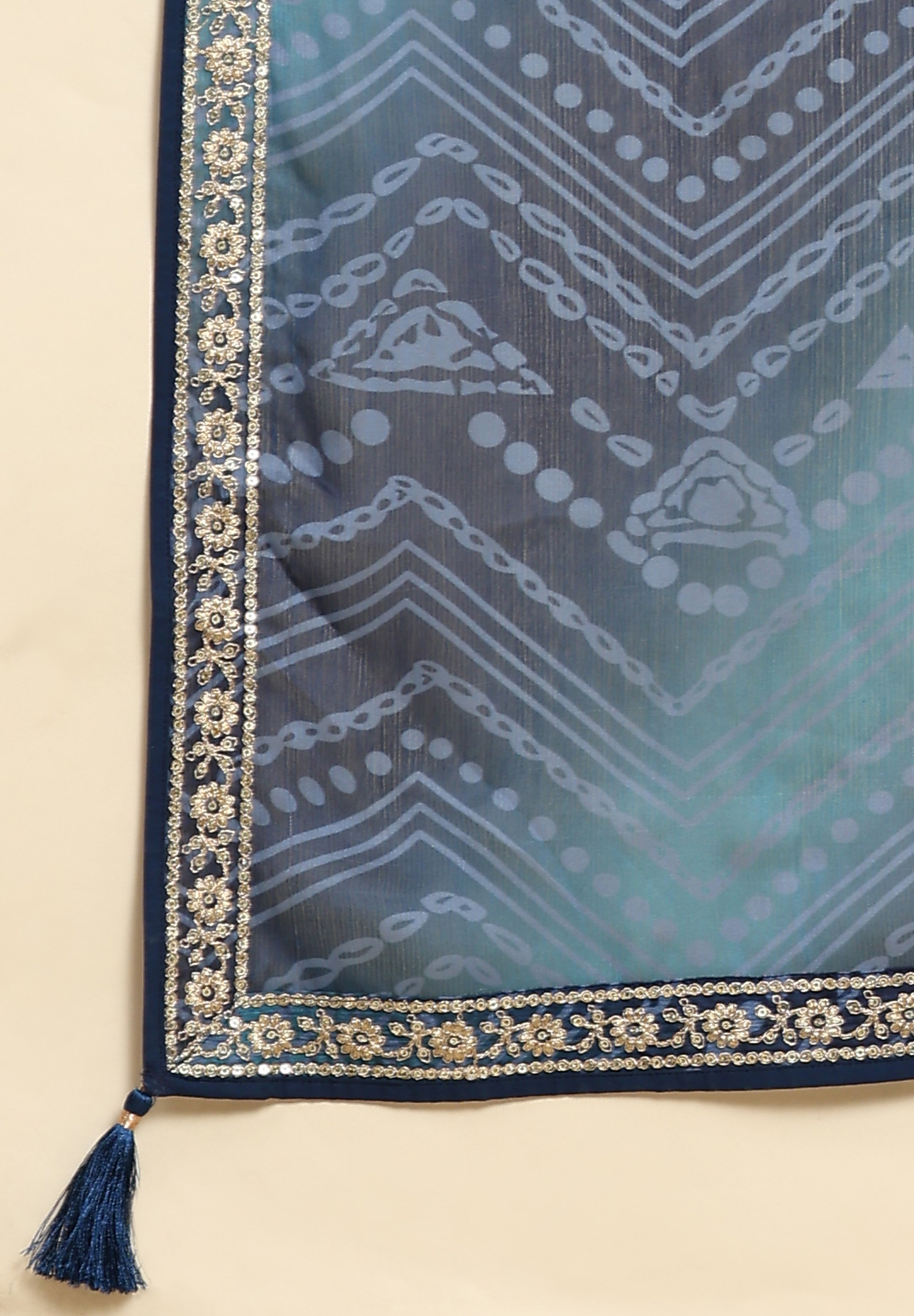 Blue Chiffon Embroidery Bandhani Print Salwar Suit Set with Dupatta For Women's Trendmallsin