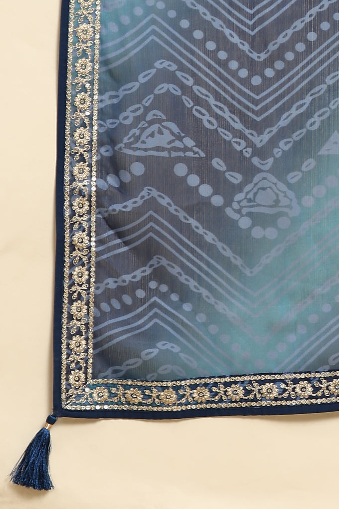 Blue Chiffon Embroidery Bandhani Print Salwar Suit Set with Dupatta For Women's Trendmallsin