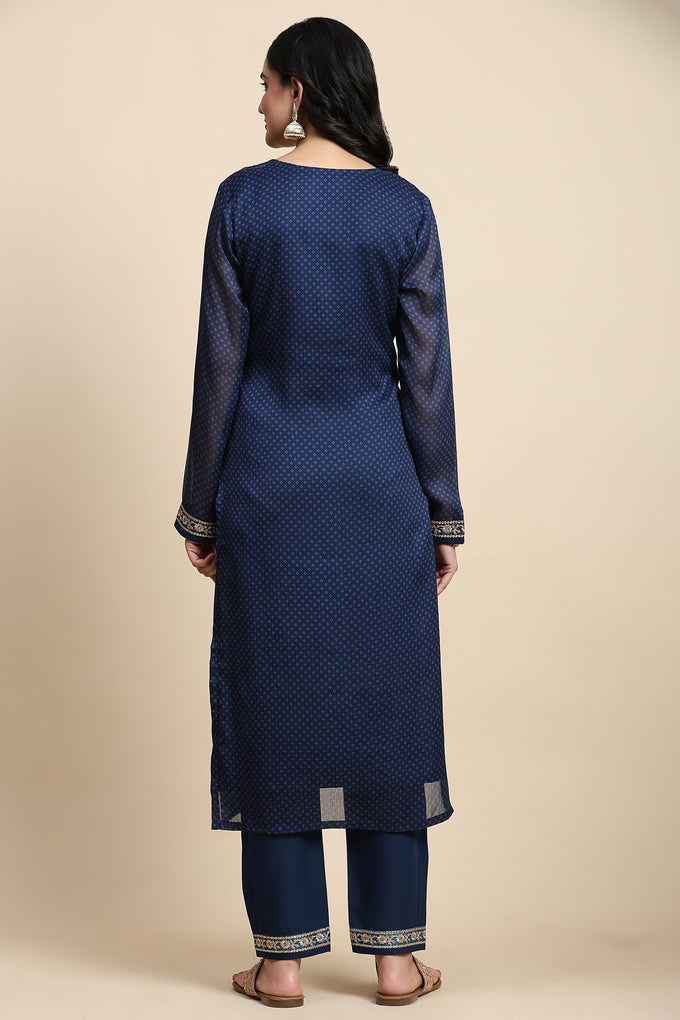 Blue Chiffon Embroidery Bandhani Print Salwar Suit Set with Dupatta For Women's Trendmallsin