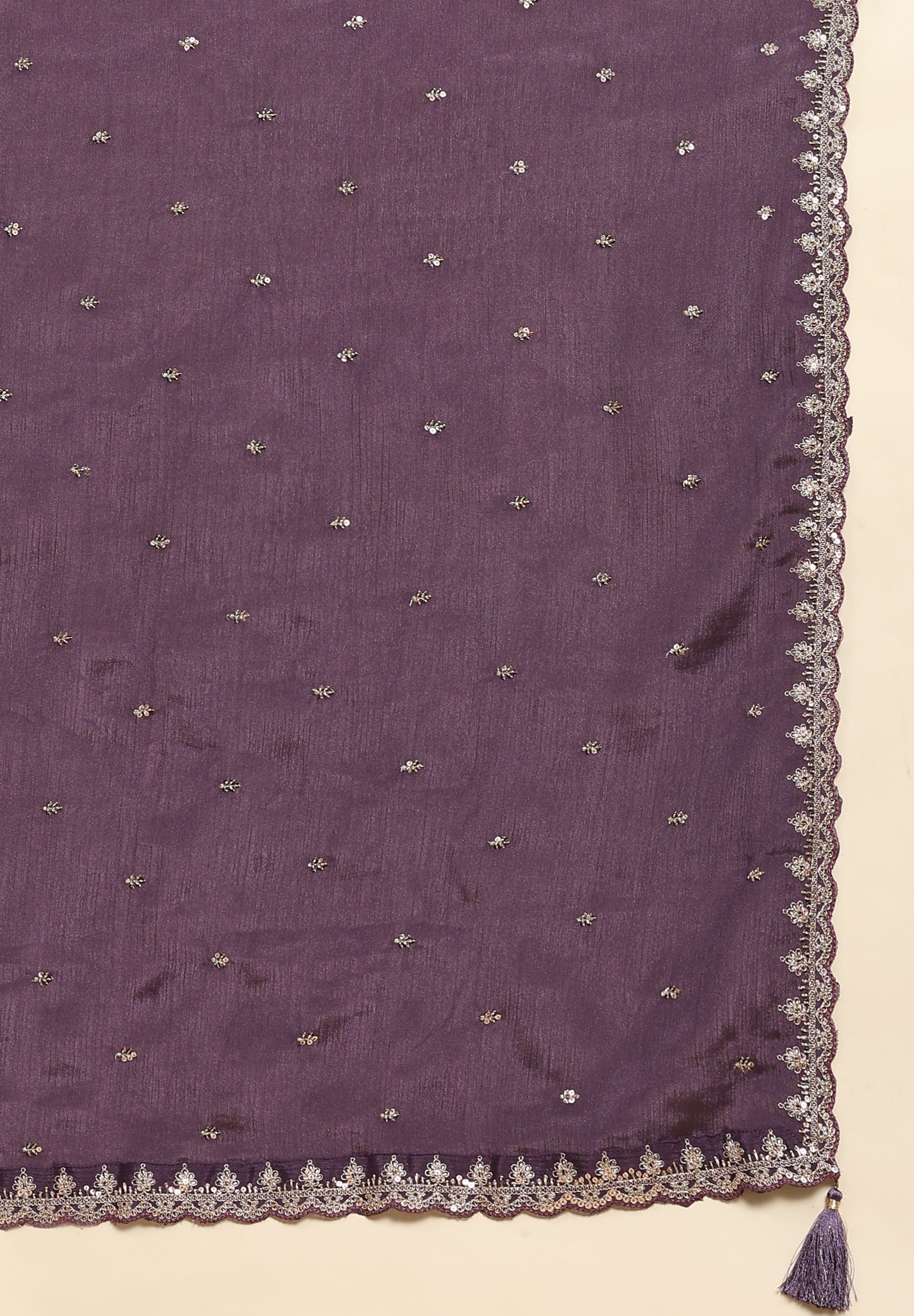 Purple Silk Blend Embroidery Alia Cut Salwar Suit Set with Dupatta For Women's Trendmallsin