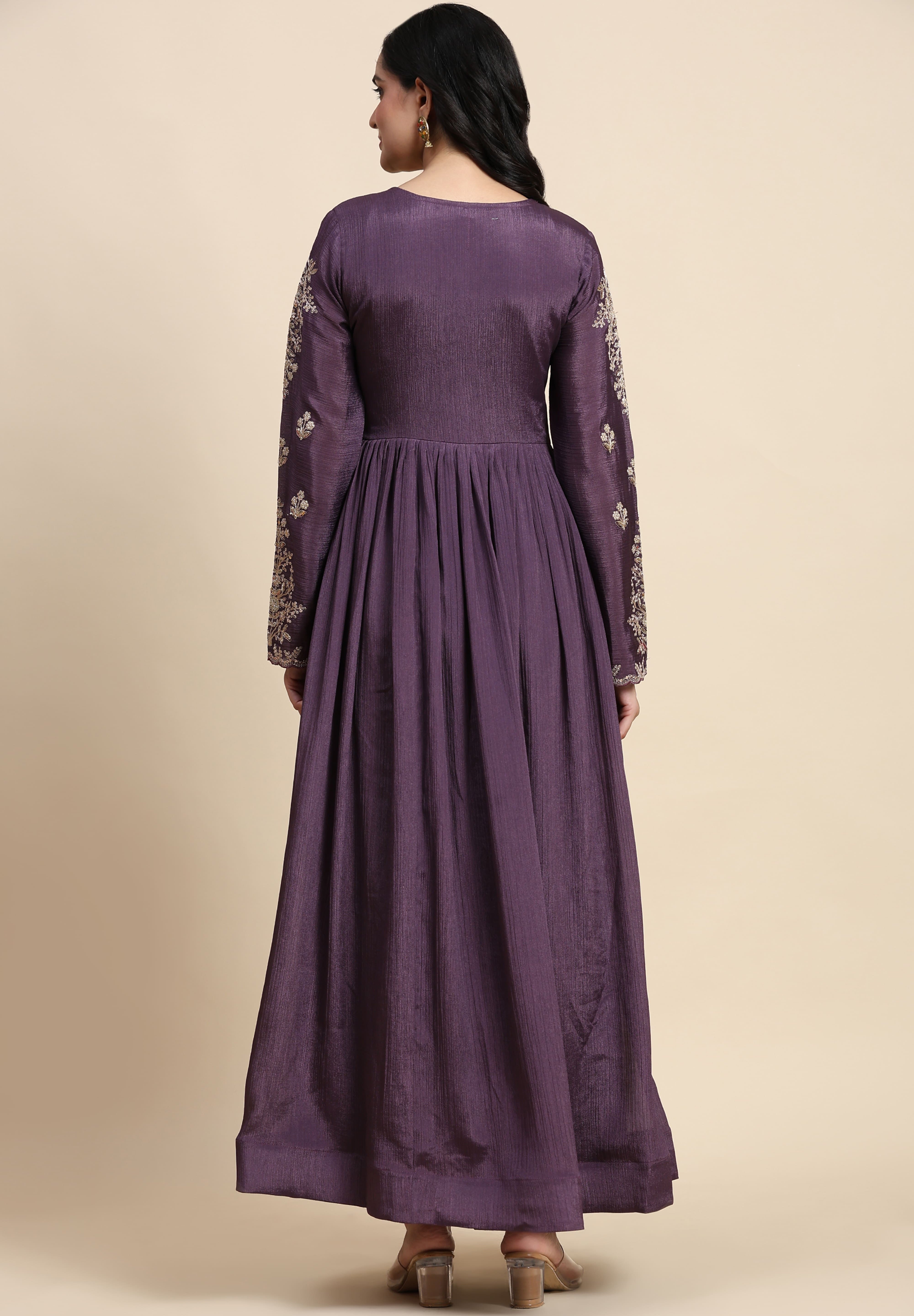Purple Silk Blend Embroidery Alia Cut Salwar Suit Set with Dupatta For Women's Trendmallsin