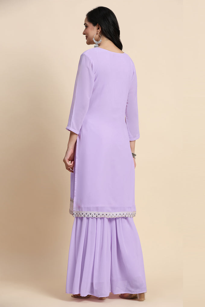 Light Purple Georgette Embroidery Sequins Work Kurta Sharara Set with Dupatta Kurta Set for Women Trendmallsin