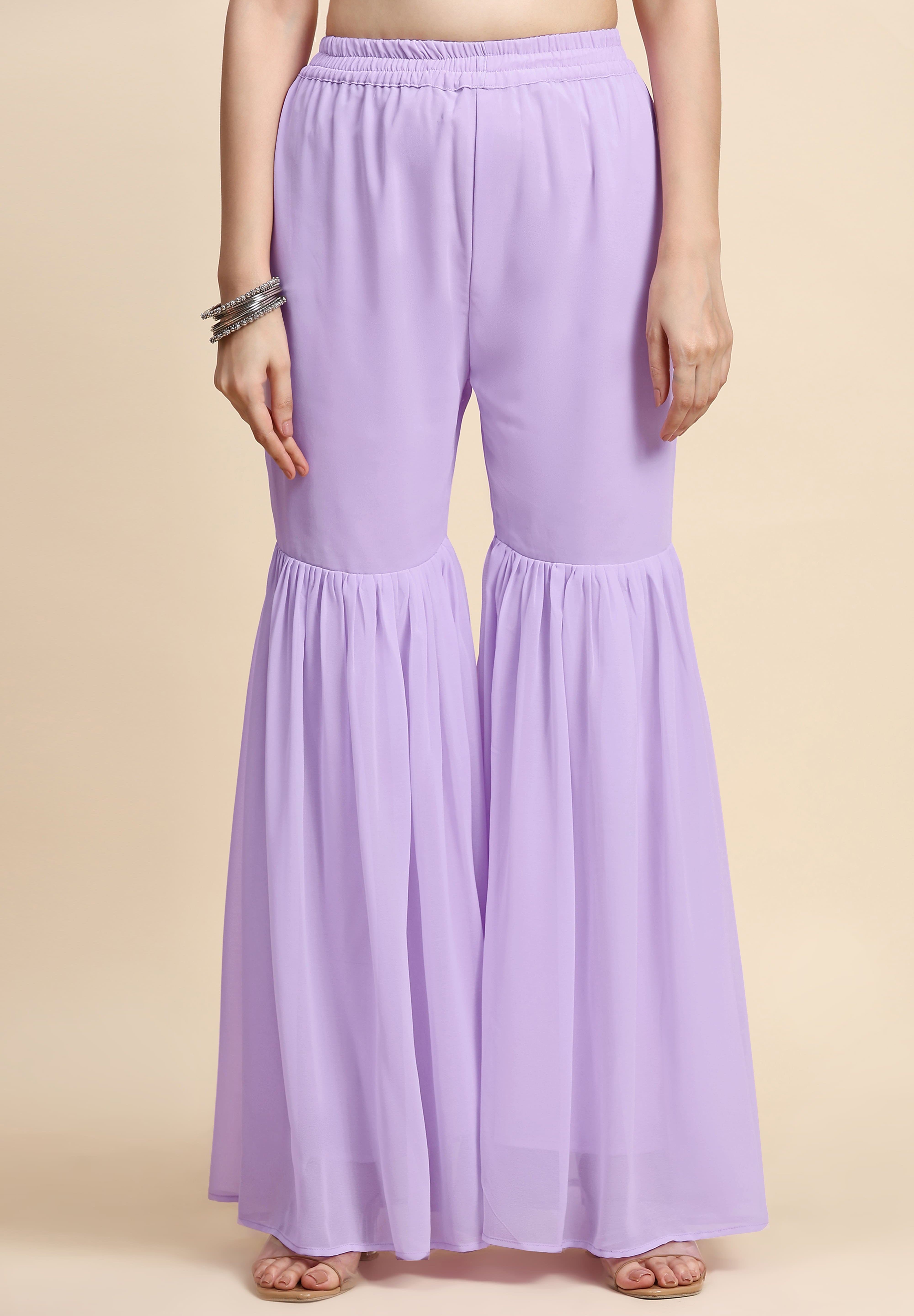 Light Purple Georgette Embroidery Sequins Work Kurta Sharara Set with Dupatta Kurta Set for Women Trendmallsin