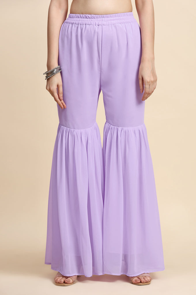 Light Purple Georgette Embroidery Sequins Work Kurta Sharara Set with Dupatta Kurta Set for Women Trendmallsin