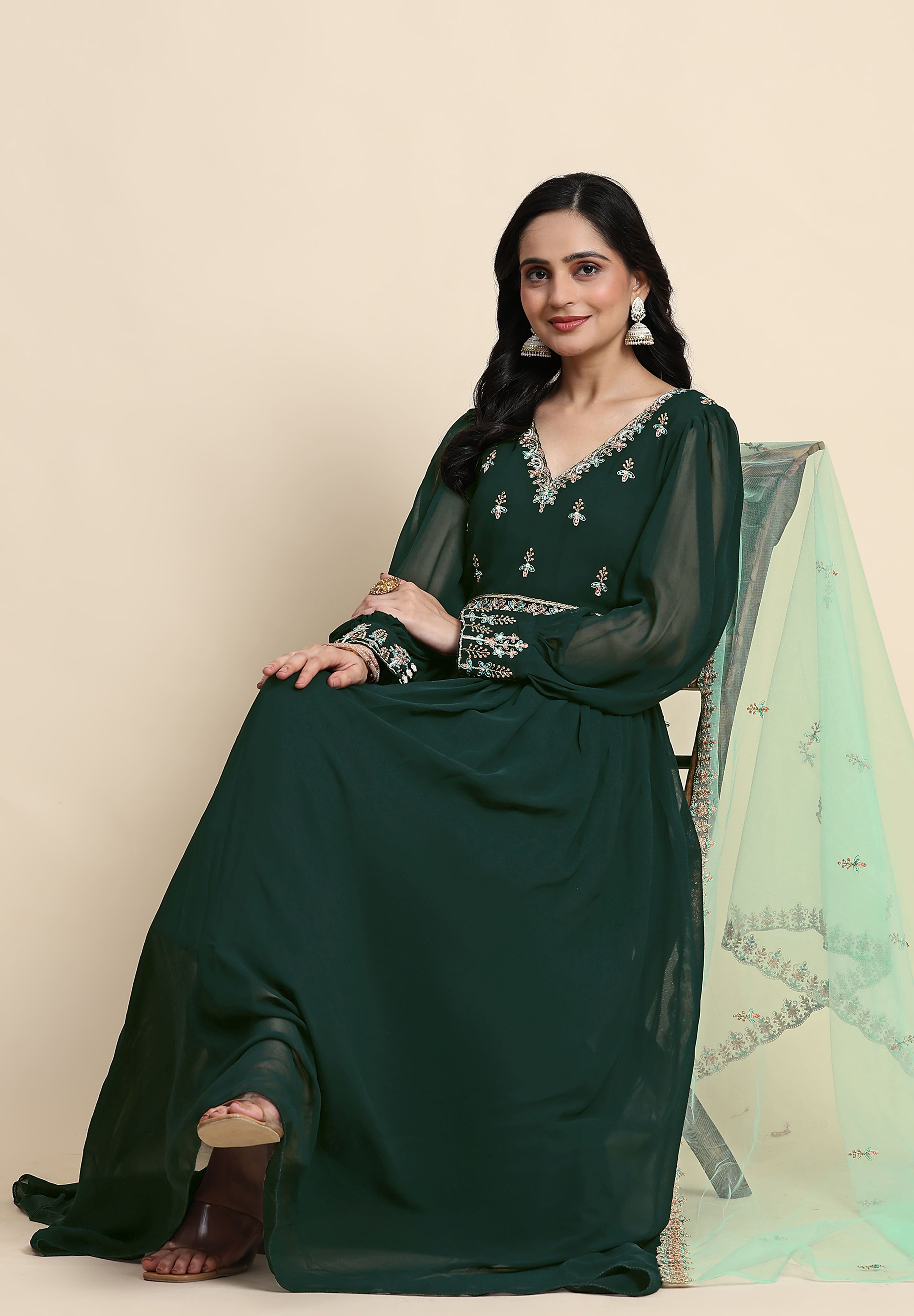Georgette Embroidery Anarkali Salwar Suit Set with Dupatta For Women's Trendmallsin