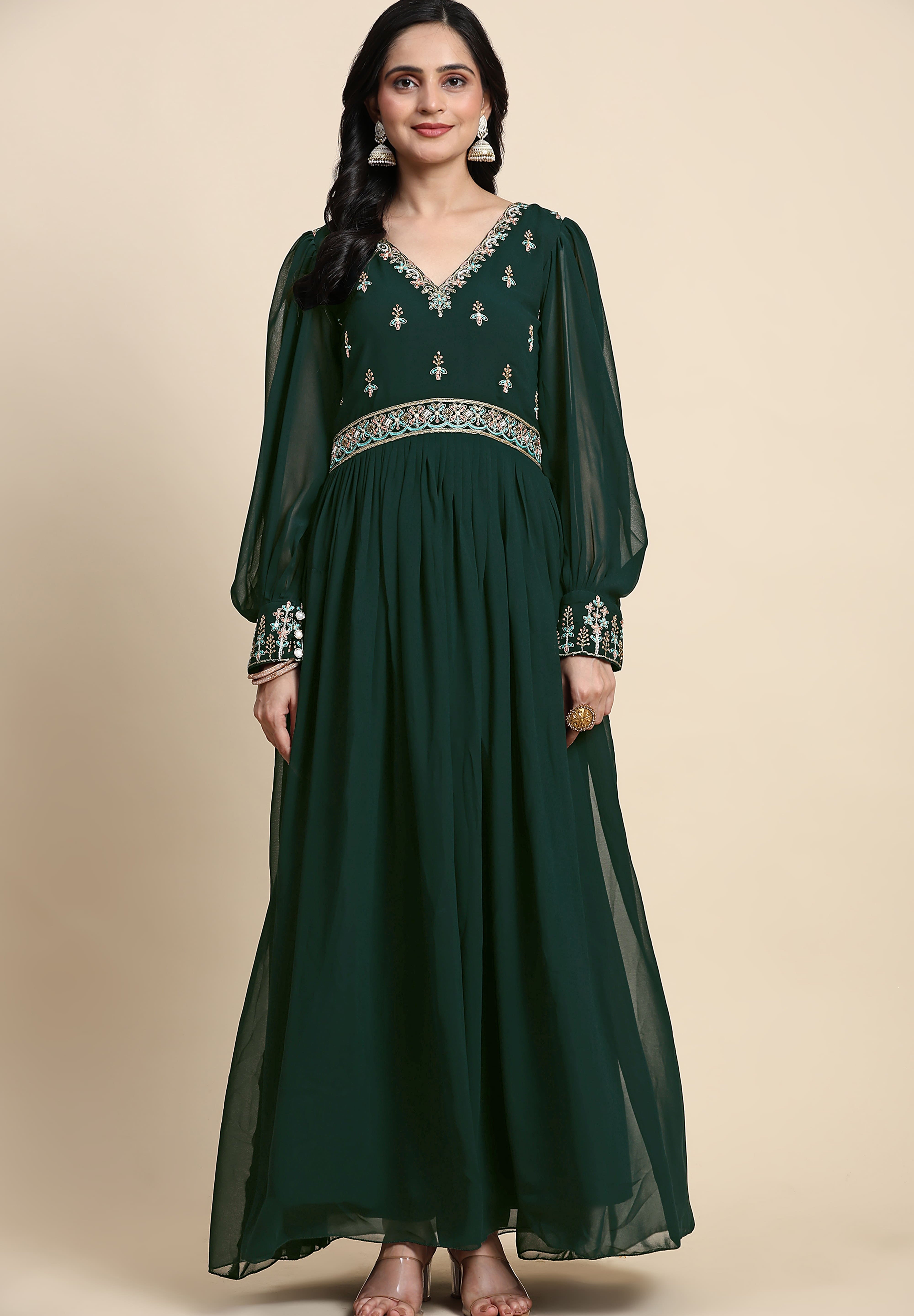 Georgette Embroidery Anarkali Salwar Suit Set with Dupatta For Women's Trendmallsin