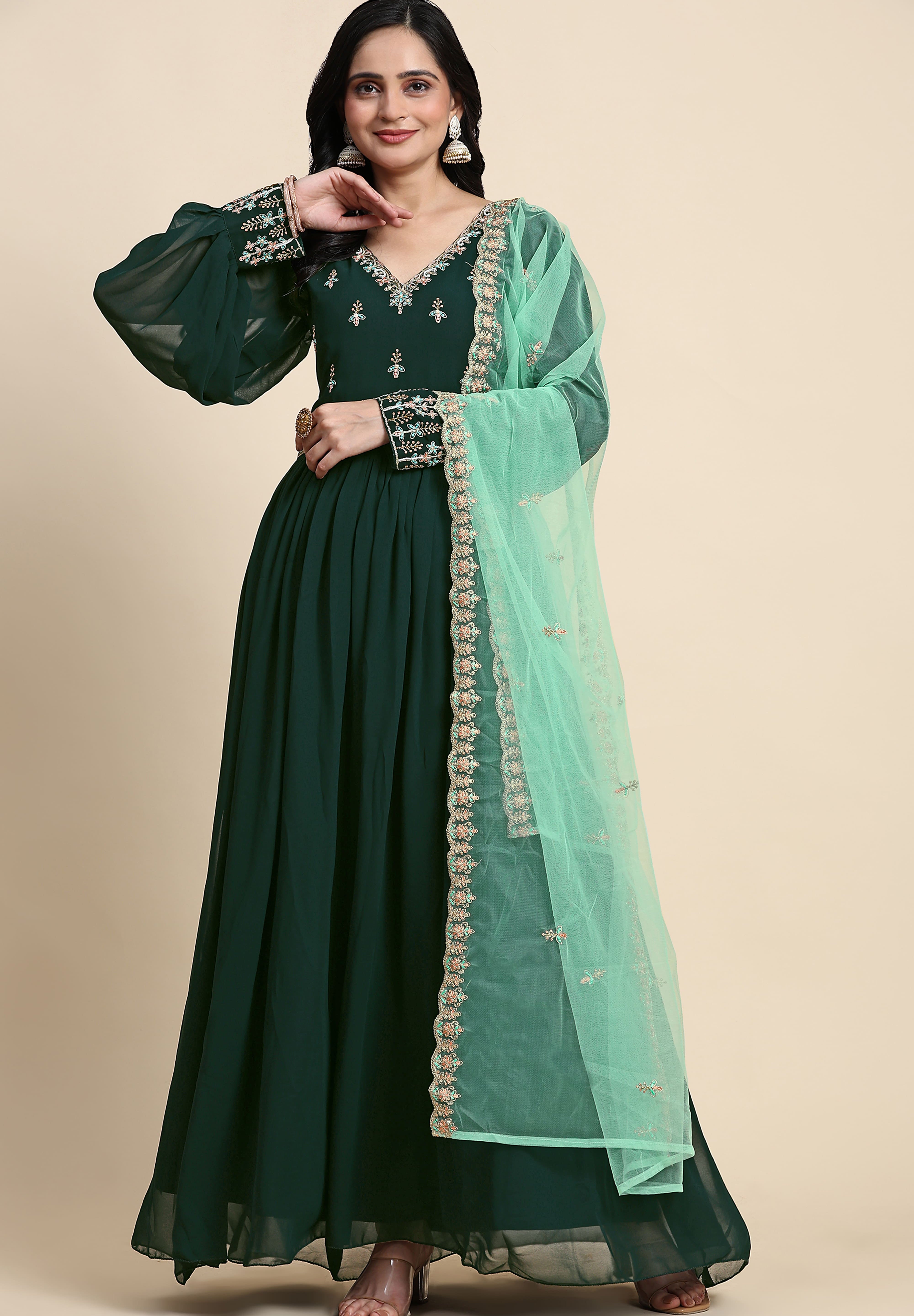 Georgette Embroidery Anarkali Salwar Suit Set with Dupatta For Women's Trendmallsin