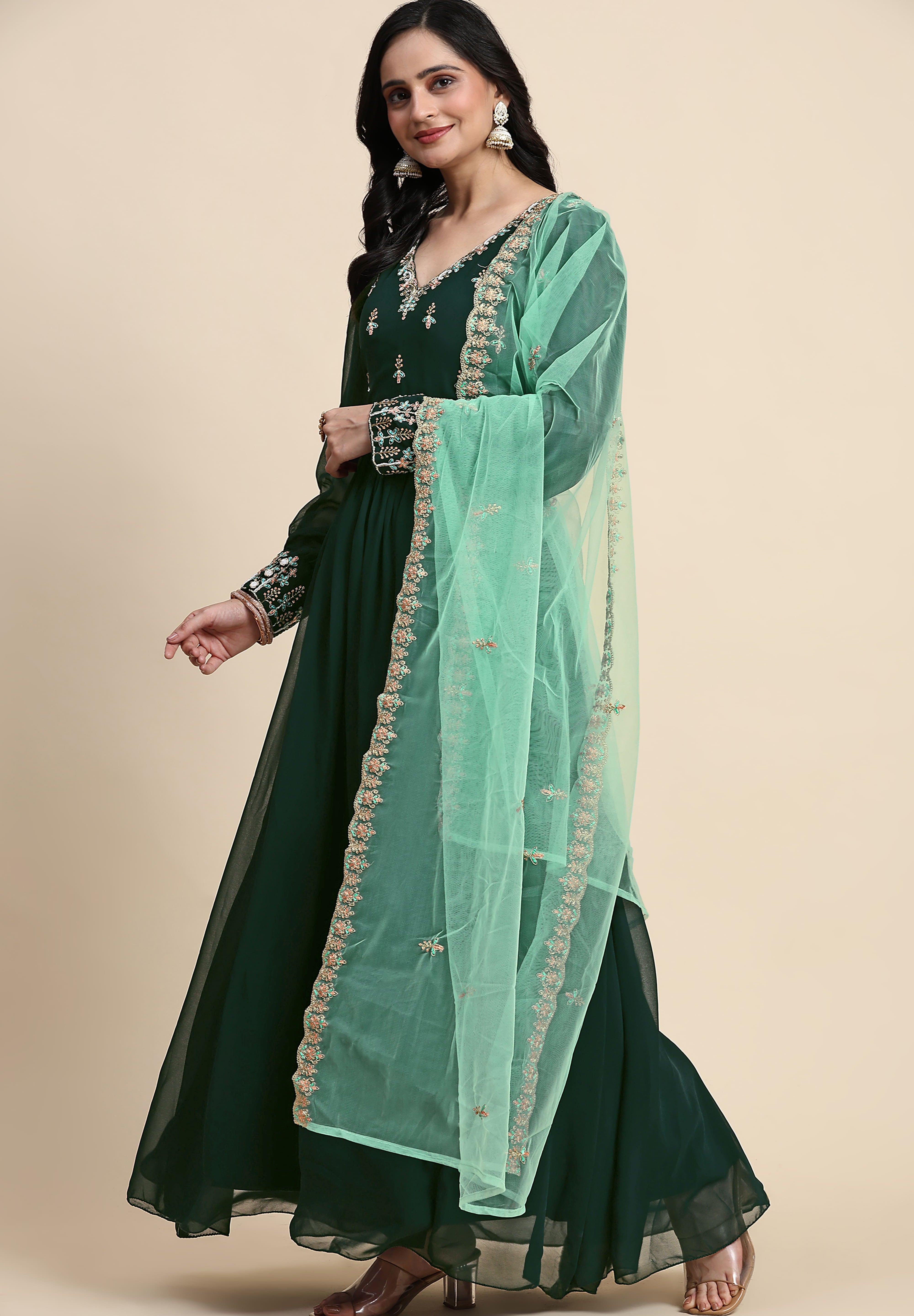 Georgette Embroidery Anarkali Salwar Suit Set with Dupatta For Women's Trendmallsin