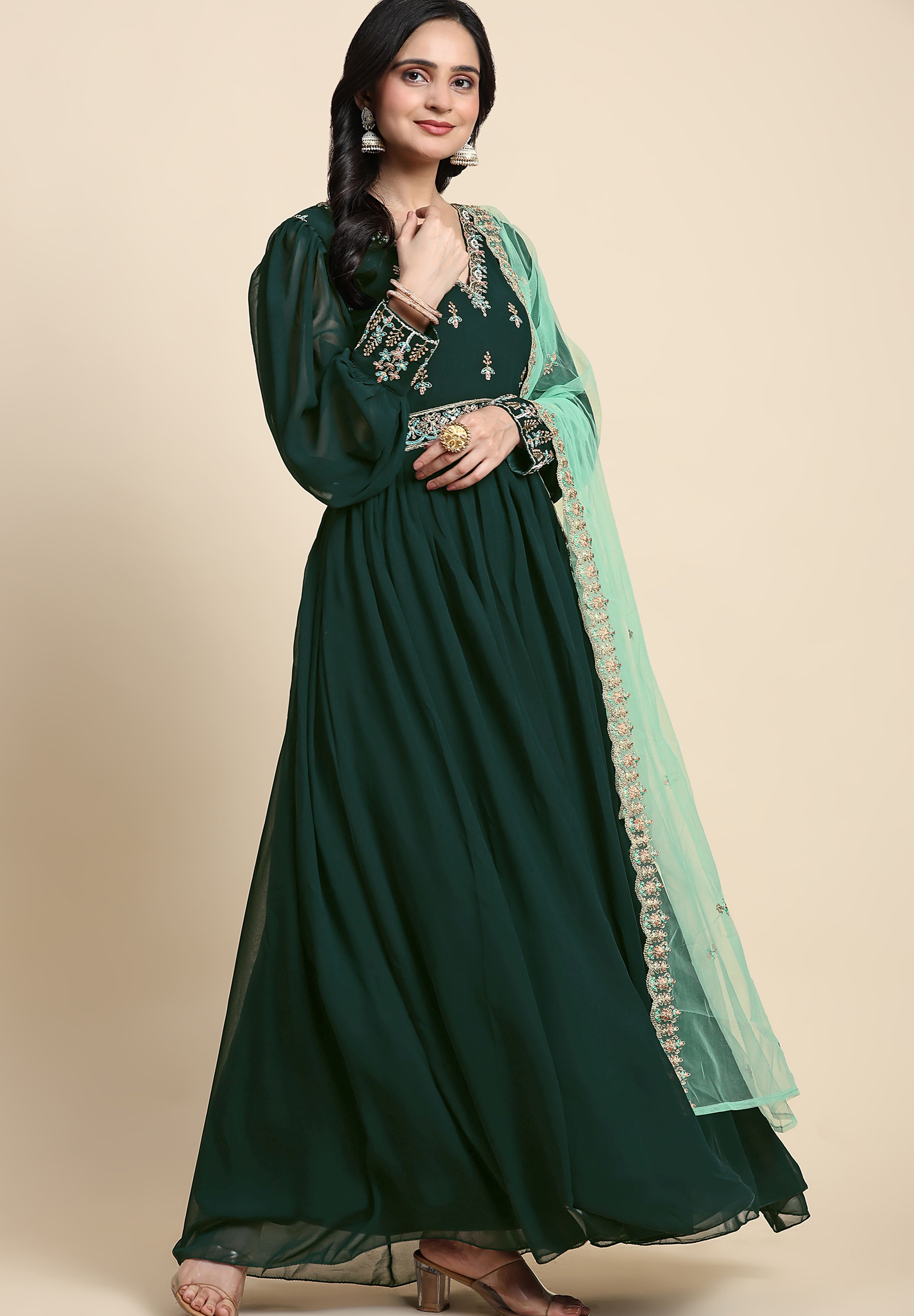 Georgette Embroidery Anarkali Salwar Suit Set with Dupatta For Women's Trendmallsin