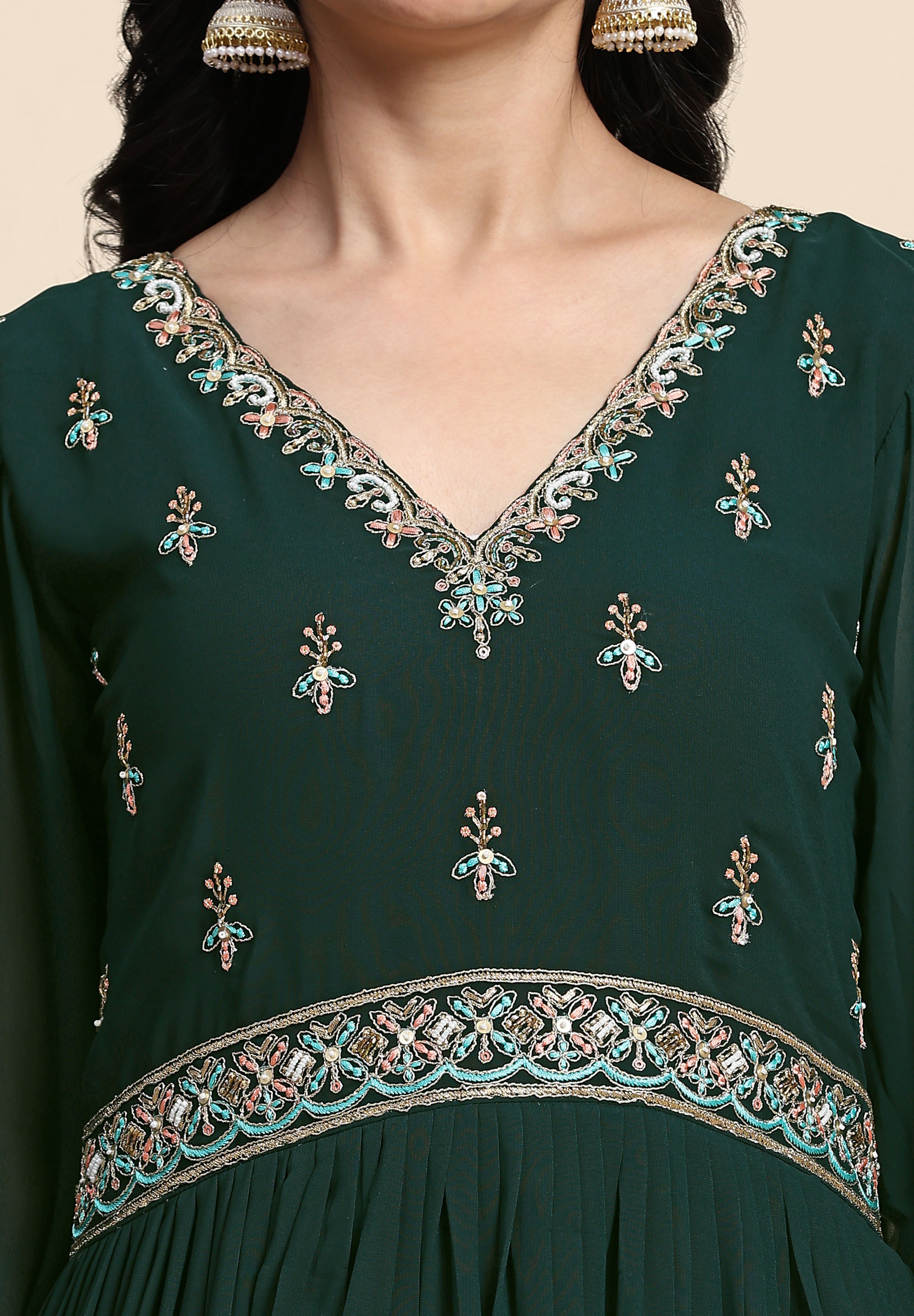 Georgette Embroidery Anarkali Salwar Suit Set with Dupatta For Women's Trendmallsin
