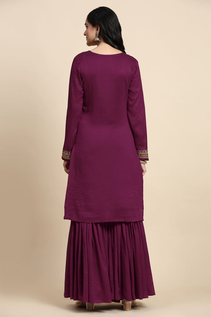 Women's Art Silk Embroidery Kurta Sharara Set with Dupatta Salwar Suit Set Trendmallsin