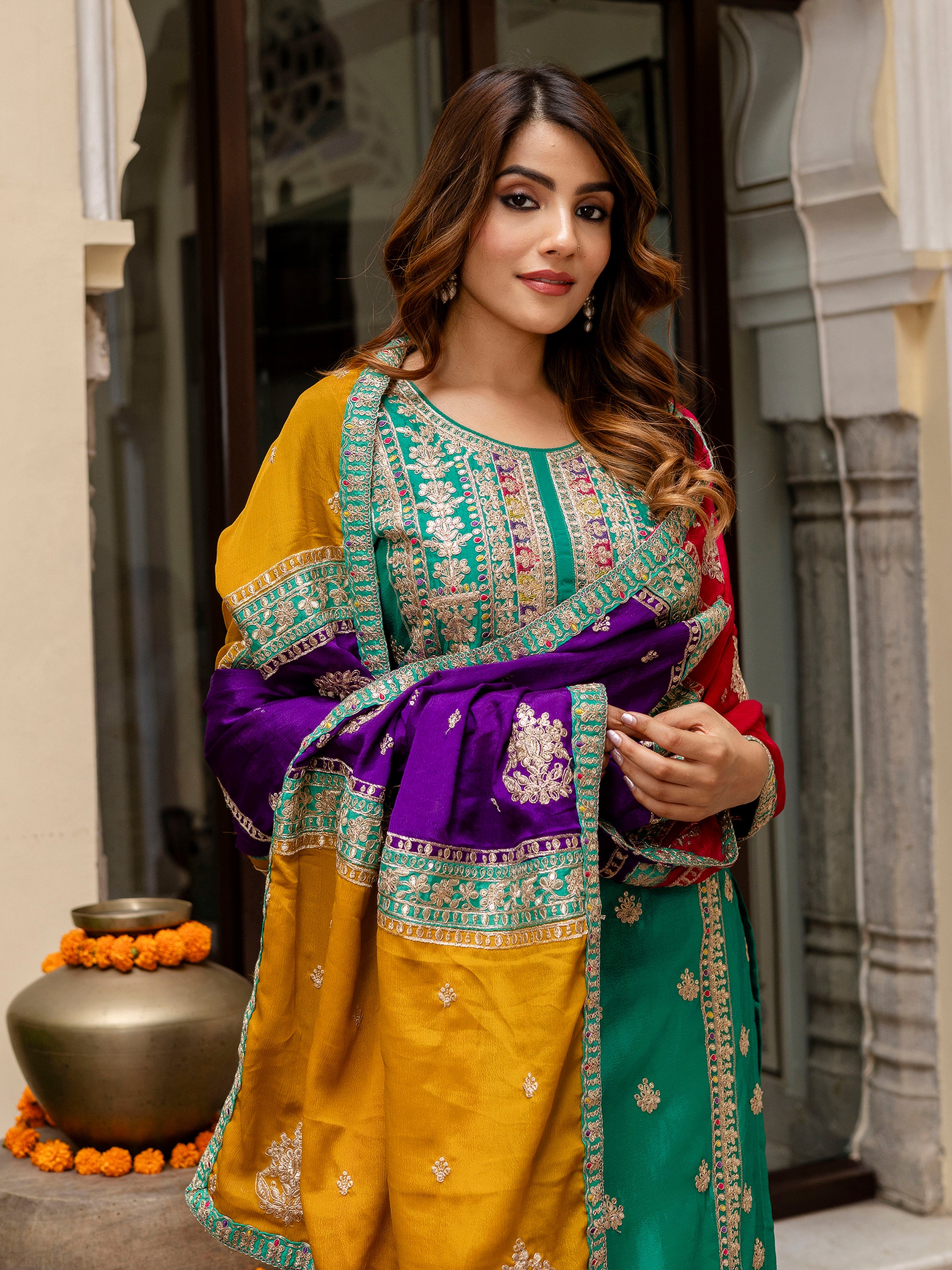 Green Silk Heavy Embroidered Sequence Work Salwar Suit Set with Dupatta Multi Color Trend For Women's Trendmallsin