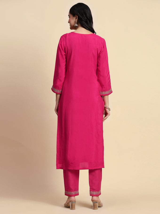 Pink Jaquard Silk Embroidery Sequence Work Kurta Pant with Dupatta Trendmalls