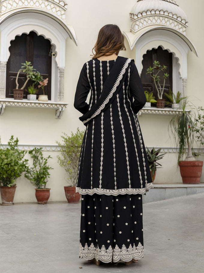 Black Art Silk Embroidery Salwar Suit Set with Dupatta For Women's Trendmalls