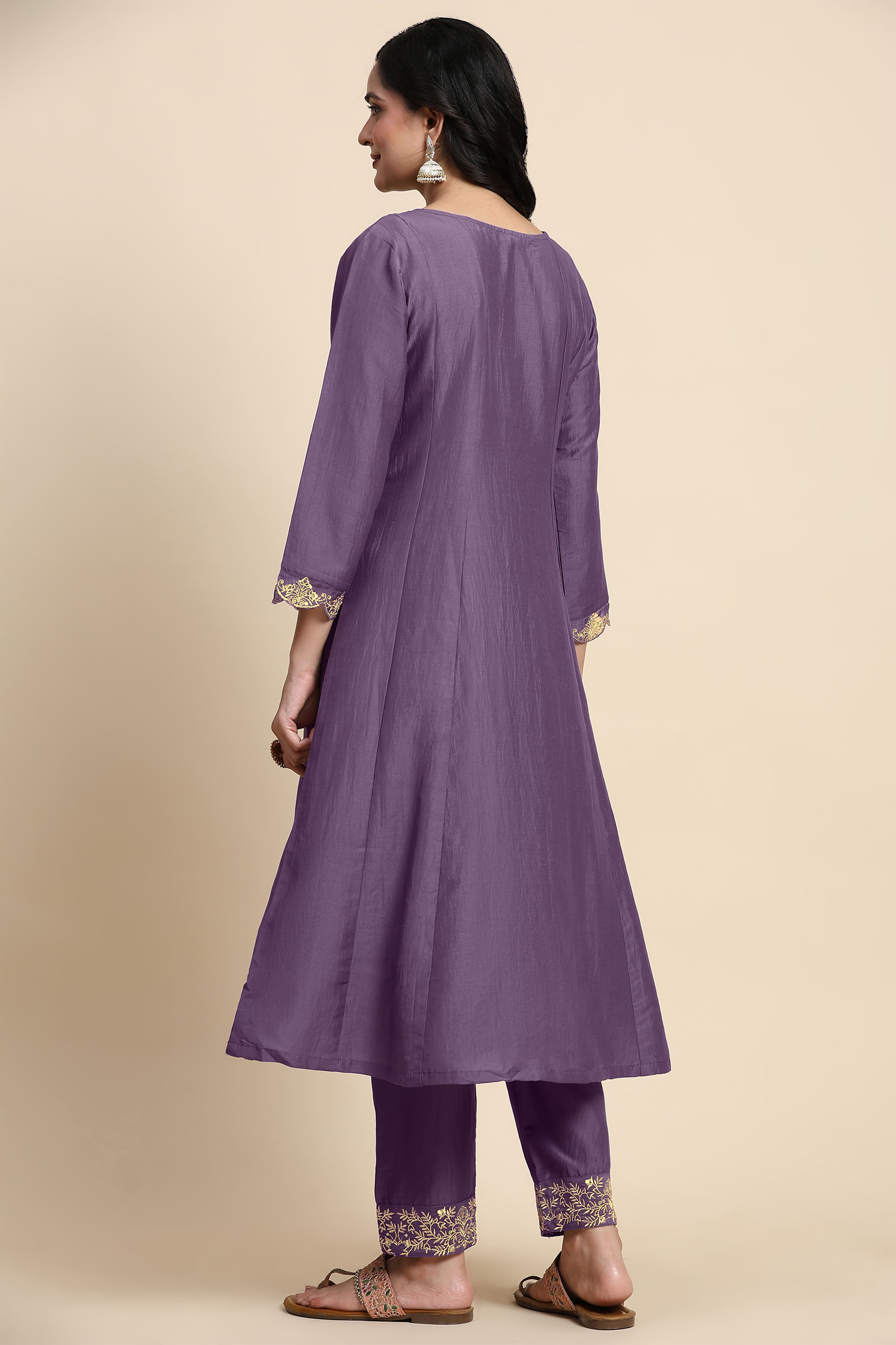 Light Purple Silk Blend Embroidery Anarkali Salwar Suit Set with Dupatta For Women's Trendmallsin