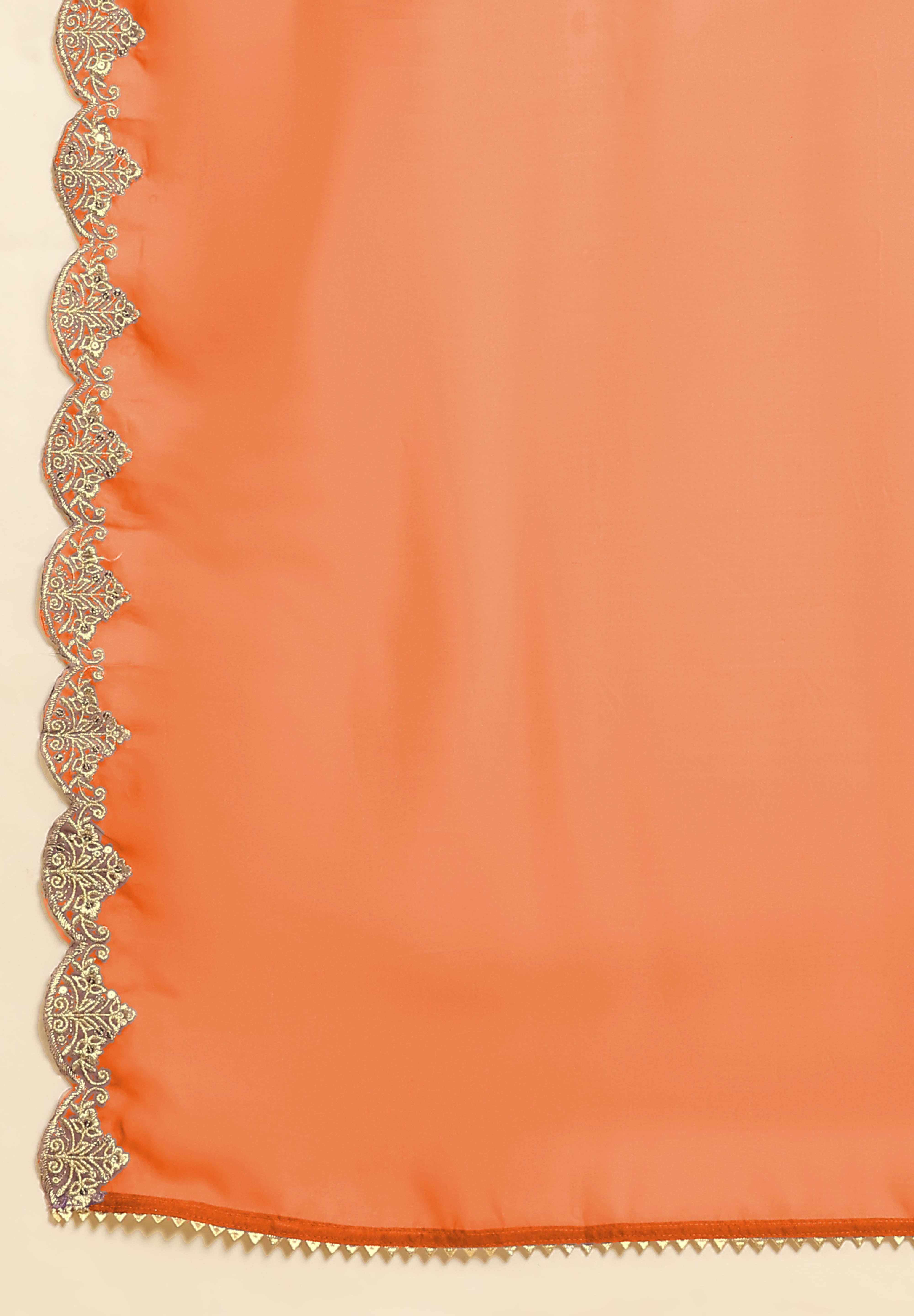 Orange Silk Blend Embroidery Anarkali Salwar Suit Set with Dupatta For Women's Trendmallsin